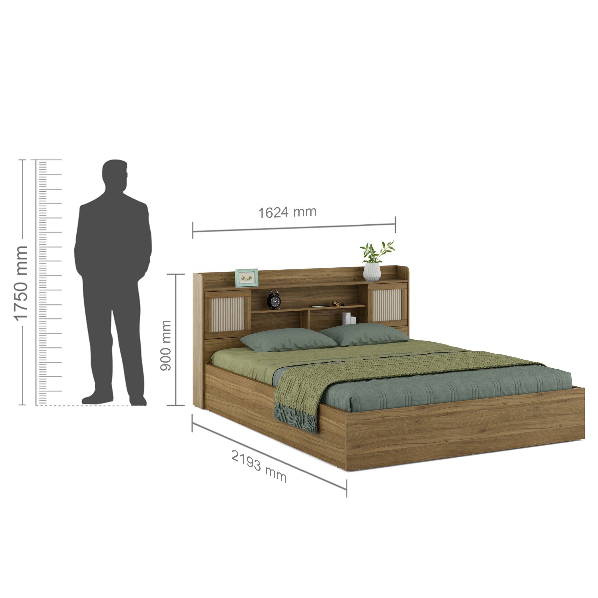 Diago King Bed With Hydraulic Storage In Natural Teak Color
