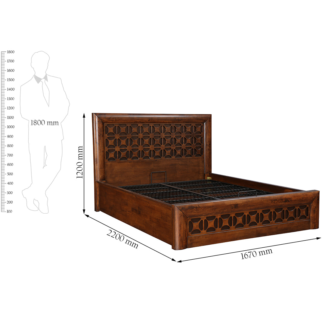 Casablanca Solidwood Queen bed with Hydraulic storage in Walnut Colour