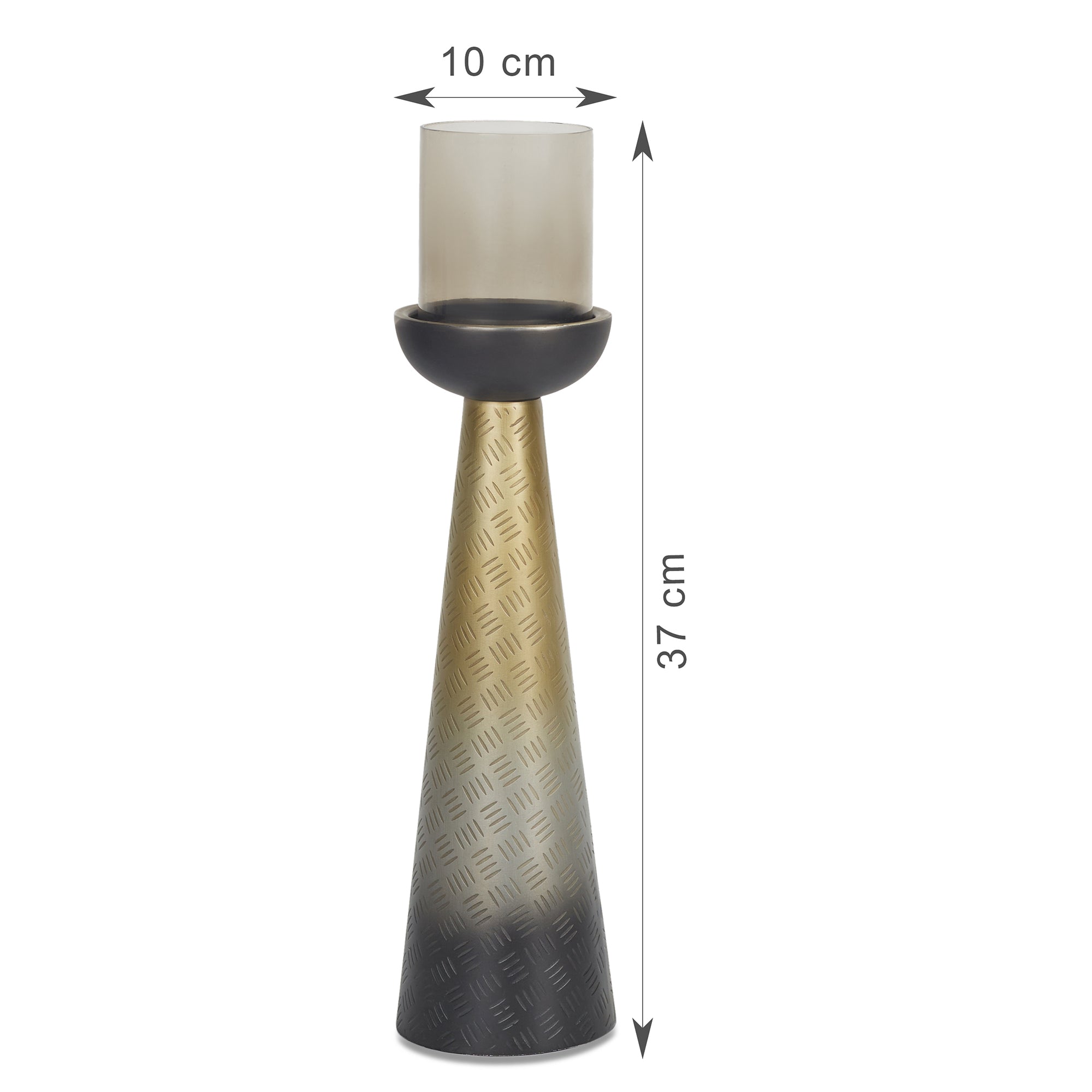 Zeus Iron and Glass Ombre Conical Candle Holder 10x37 Cm in Antique Gold & Black Colour
