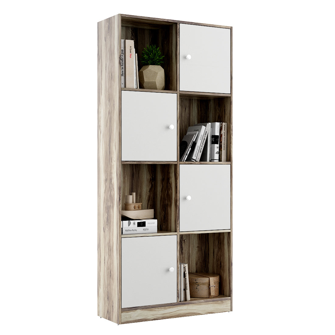 Matrix  Book Shelves in Teak + White Colour