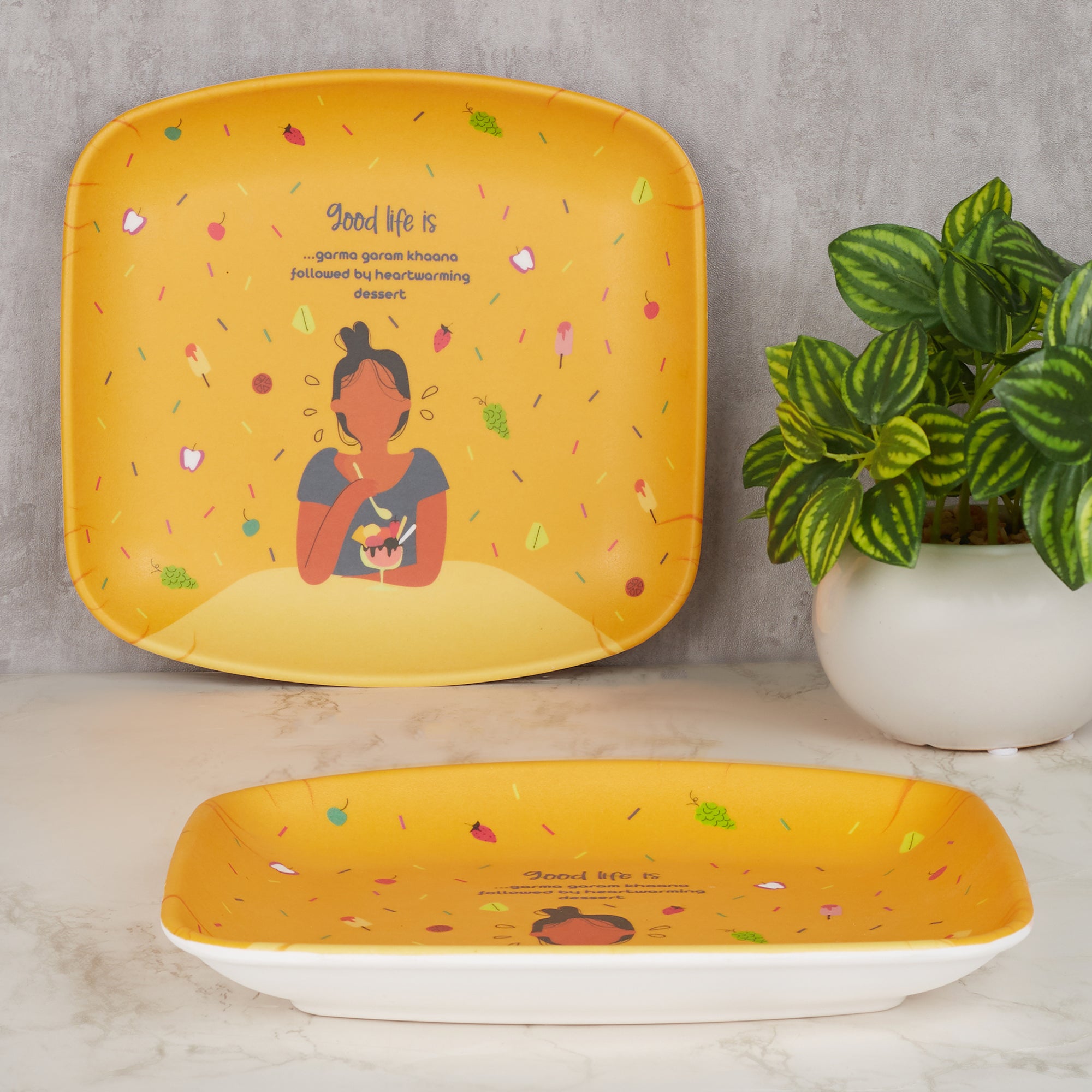 Good Life Melamine Square Small Plate Set of 2 in Multi Colour