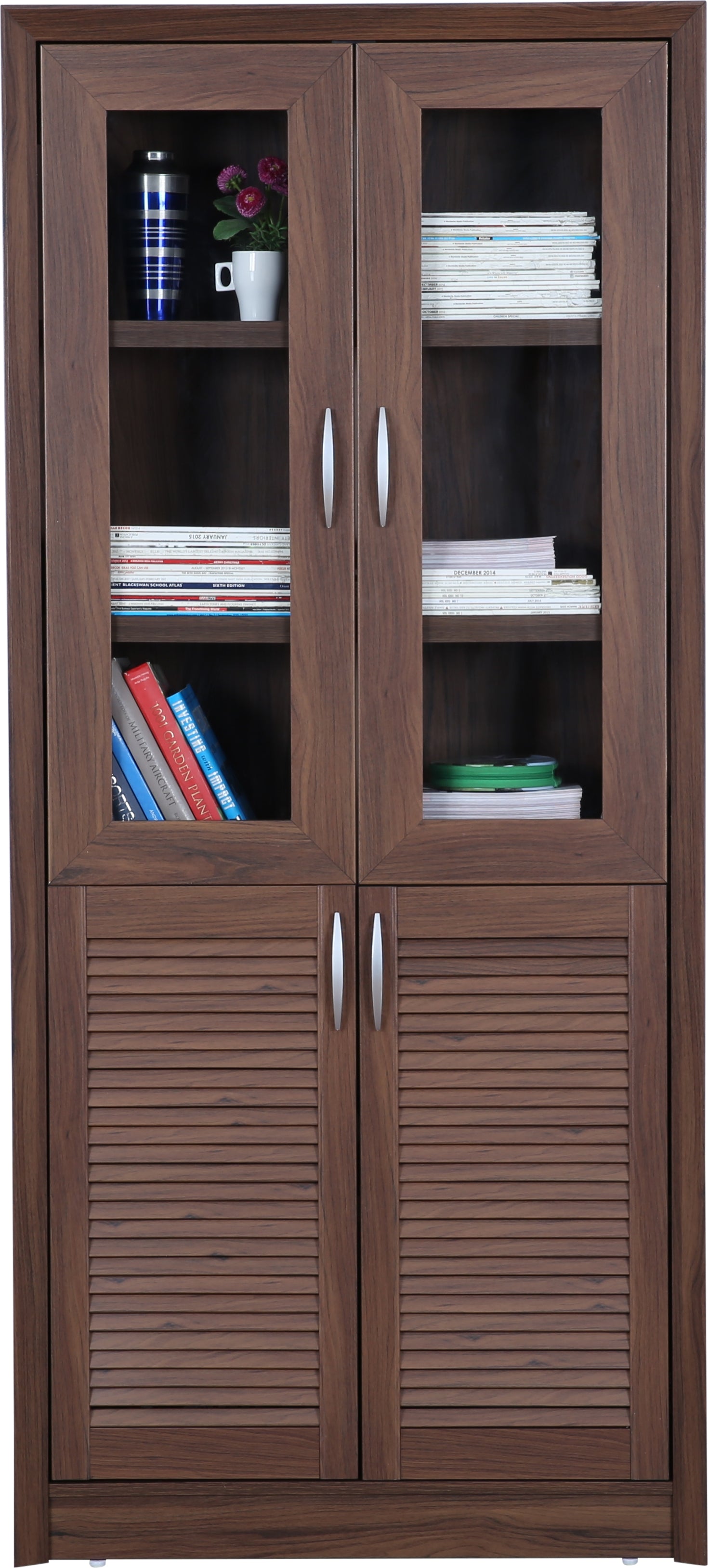 Stark Engineered Wood 4 door Book Case in Walnut Colour