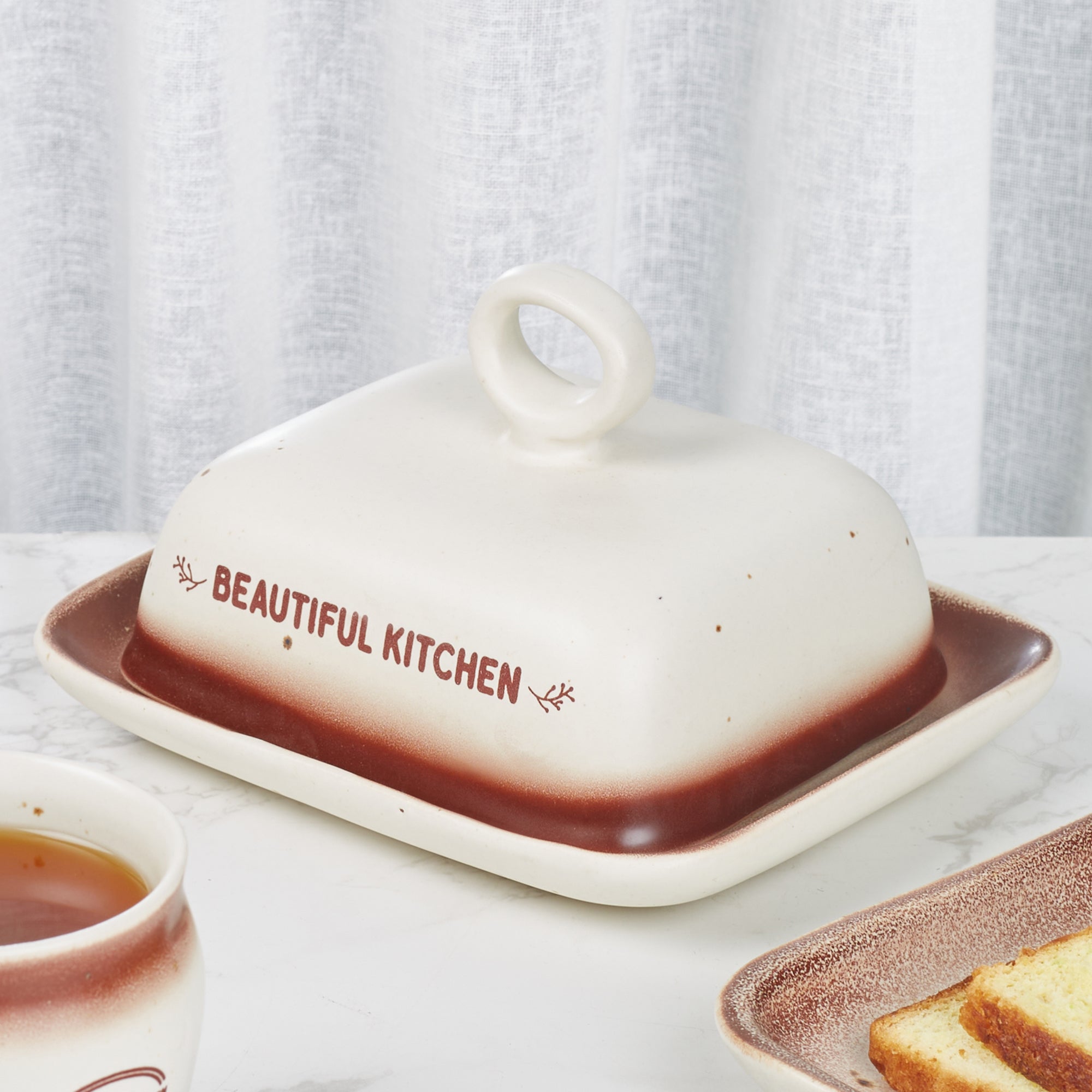 Beautiful Kitchen Studio Pottery Stoneware Butter Dish in Beige Colour