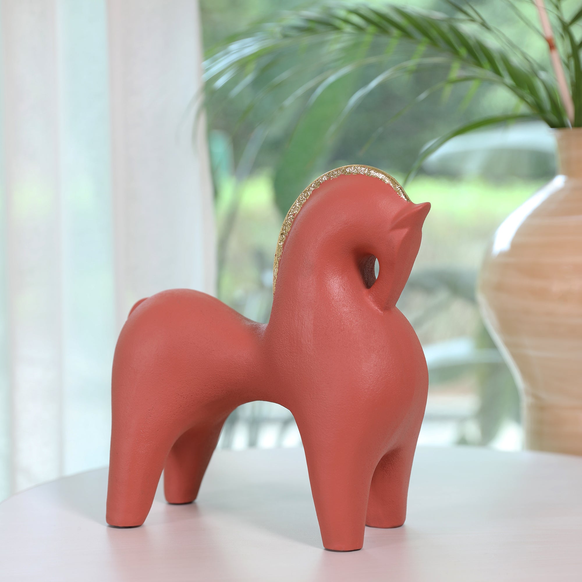 Miraya Contemporary Horse Polyresin Hand Finished Figurine Terracotta 27cm by Living Essence
