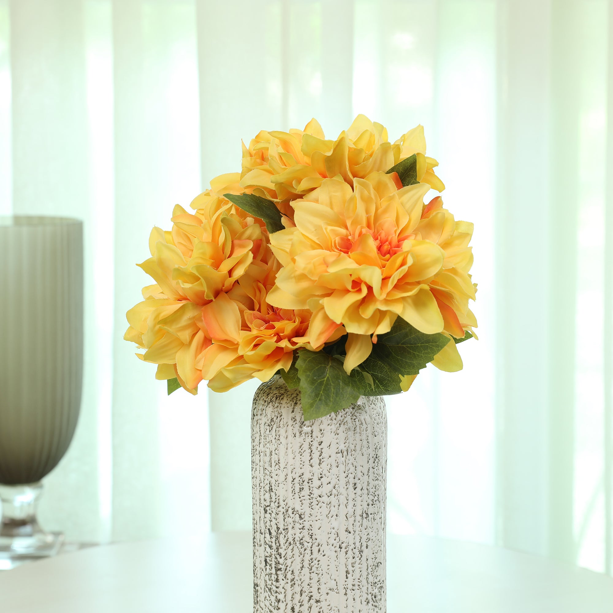 Blume Artificial Flower Dahlia Bunch 48cm in Yellow Colour By Living Essence
