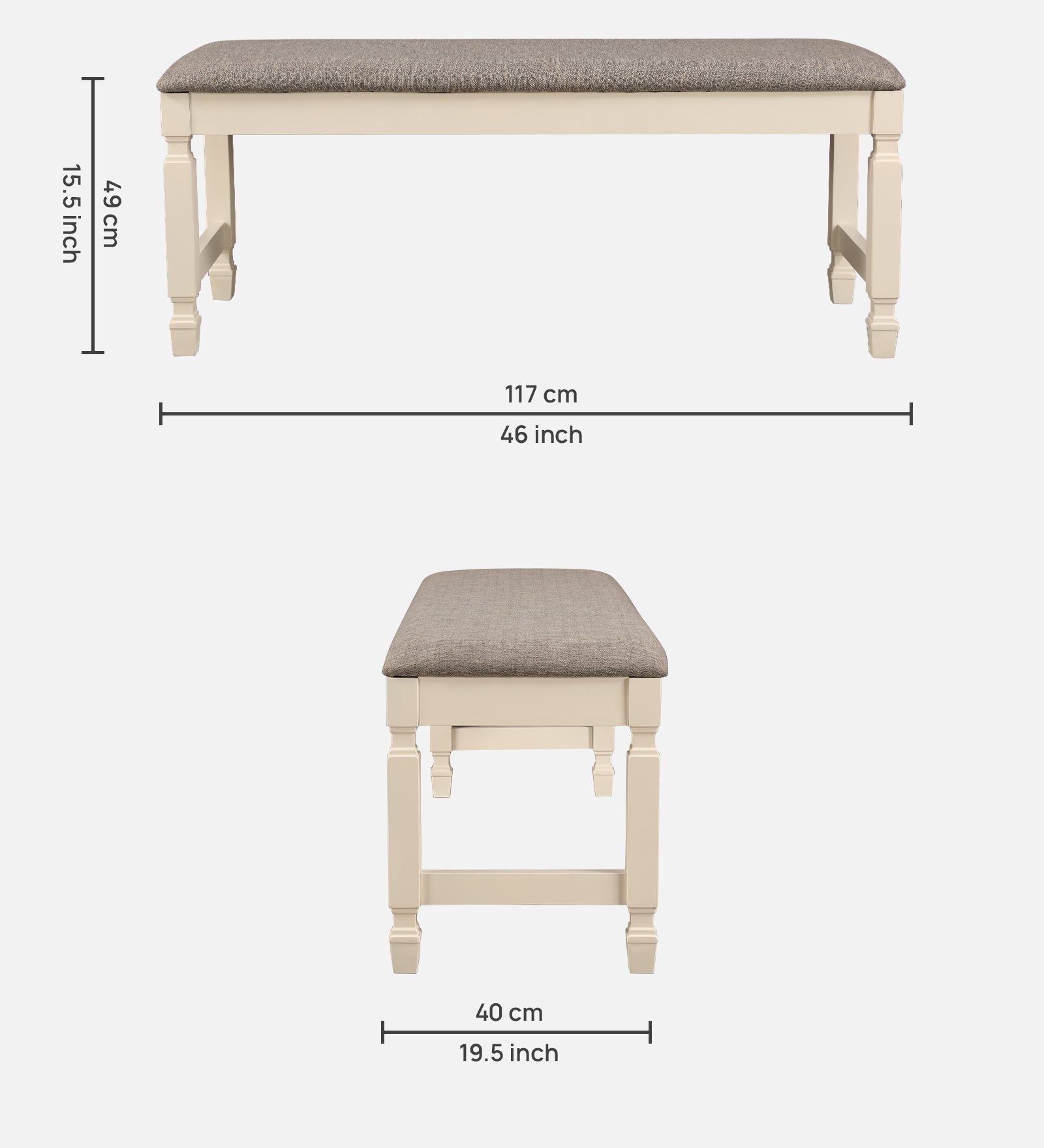 Wisp Rubber Wood Six Seater Dining Set With Bench in Antique White Colour