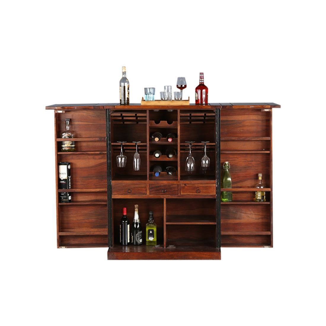 Woodrow Sheesham Wood(Rosewood) Bar Cabinet in HONEY Colour