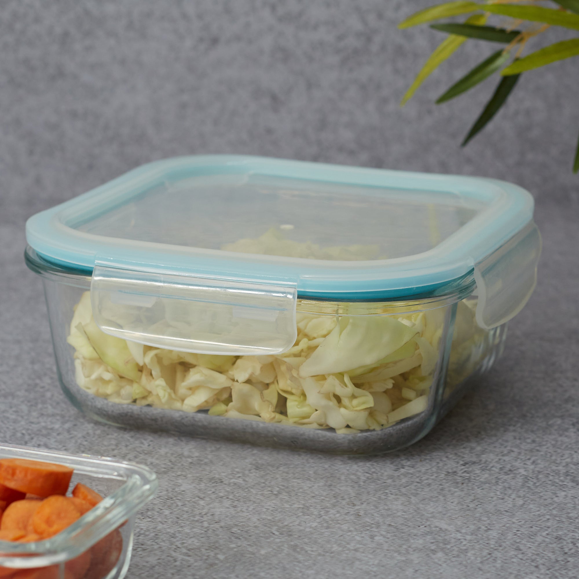 Robust Glass Square Container with PP Lid 1100ML in Transparent Colour