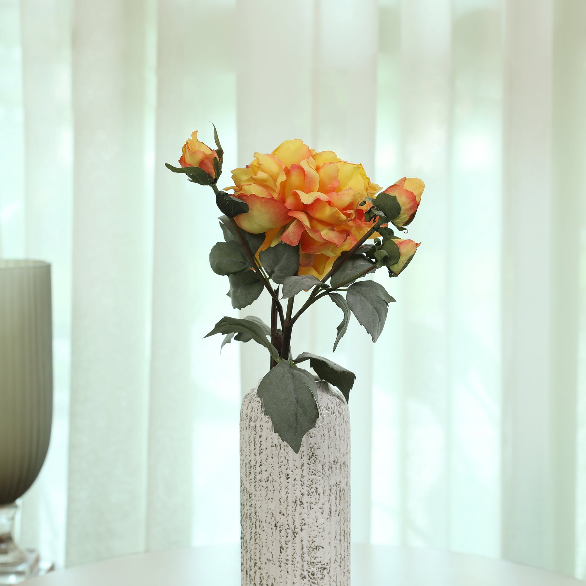 Blume Artificial Flower Rose Stem 58cm in Yellow Colour By Living Essence