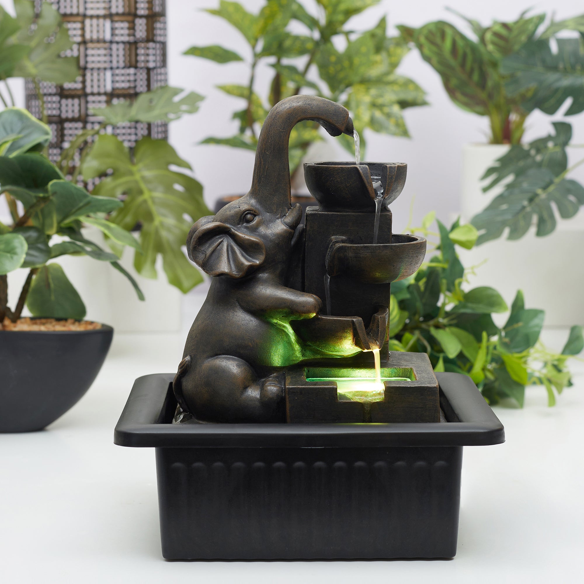 Impression Polyresin Elephant Water Fountain 21x17x25 Cm in Brown Colour