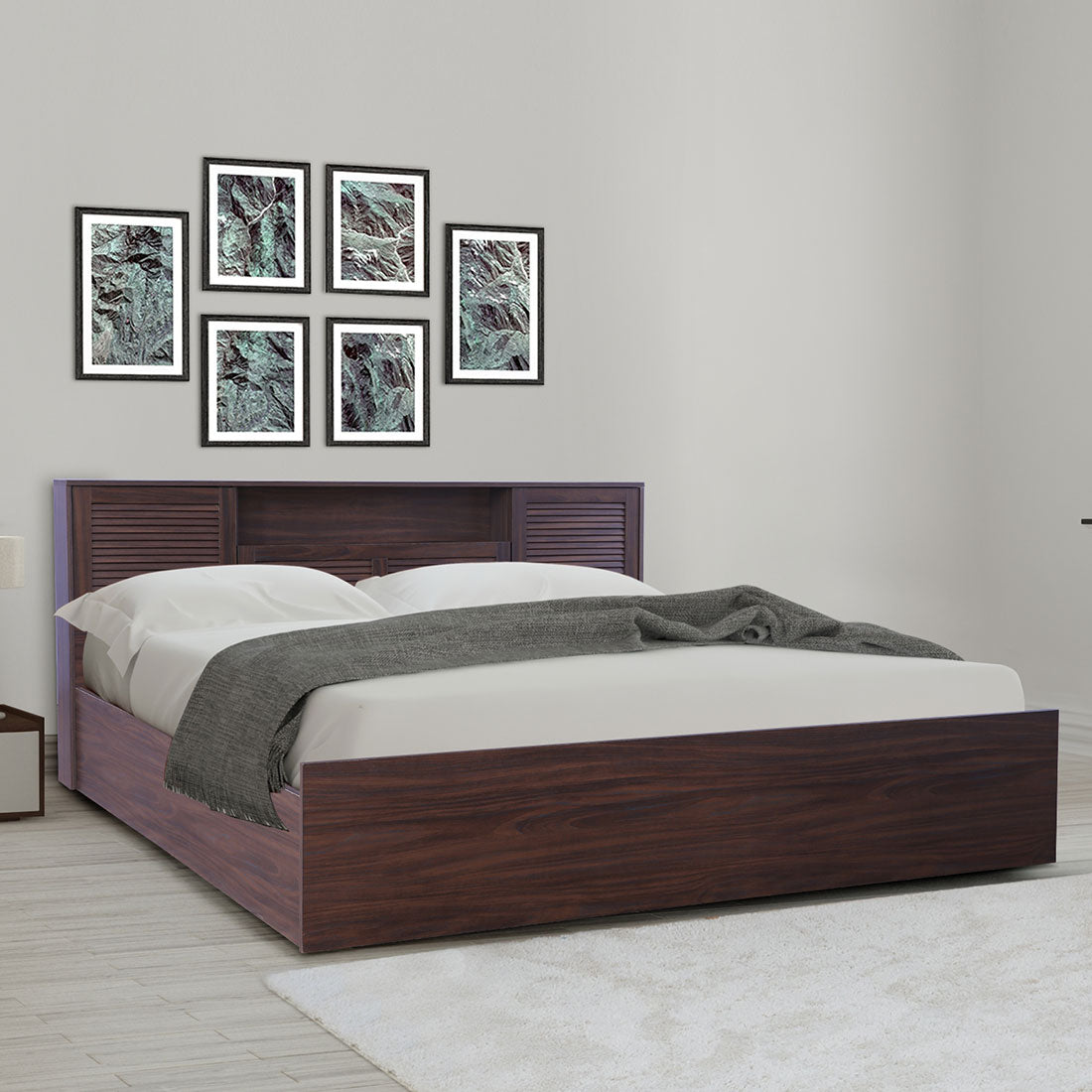 Bolton King Bed with Hydraulic storage in Walnut Colour