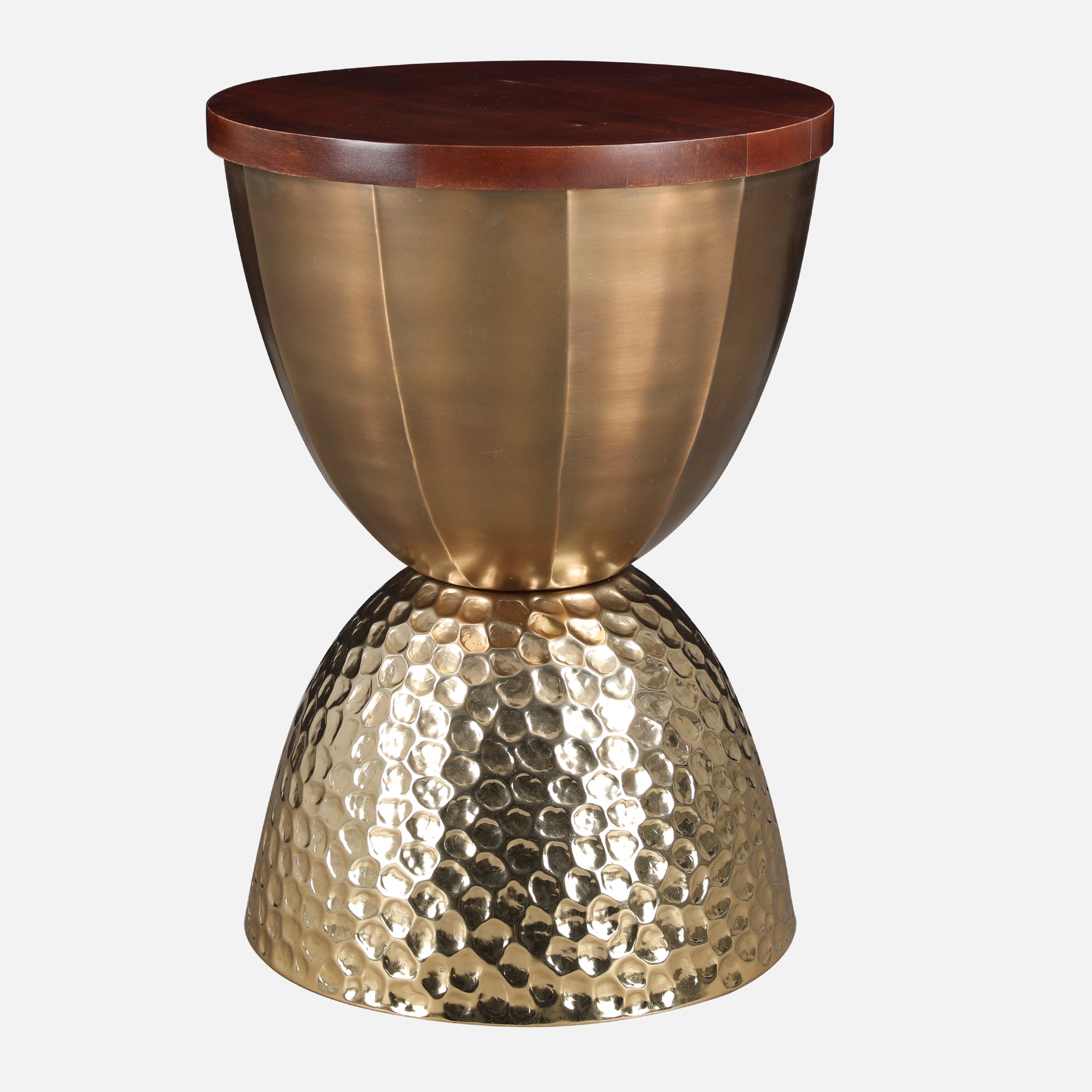 Mirbah Wood & Iron Side Table in Brown & Gold Colour