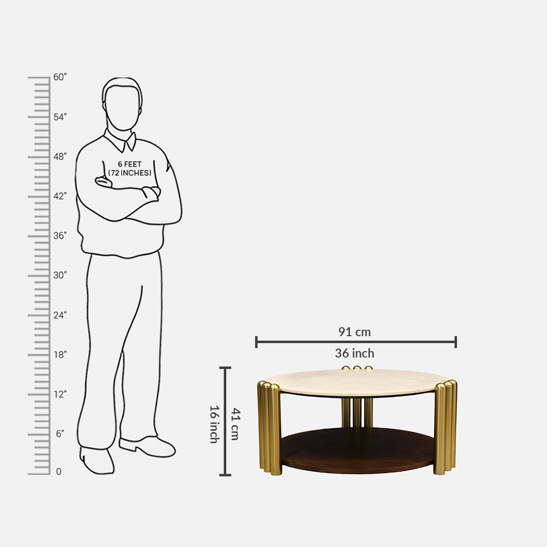 Regalia Marble Top Center Table in White & Gold Colour