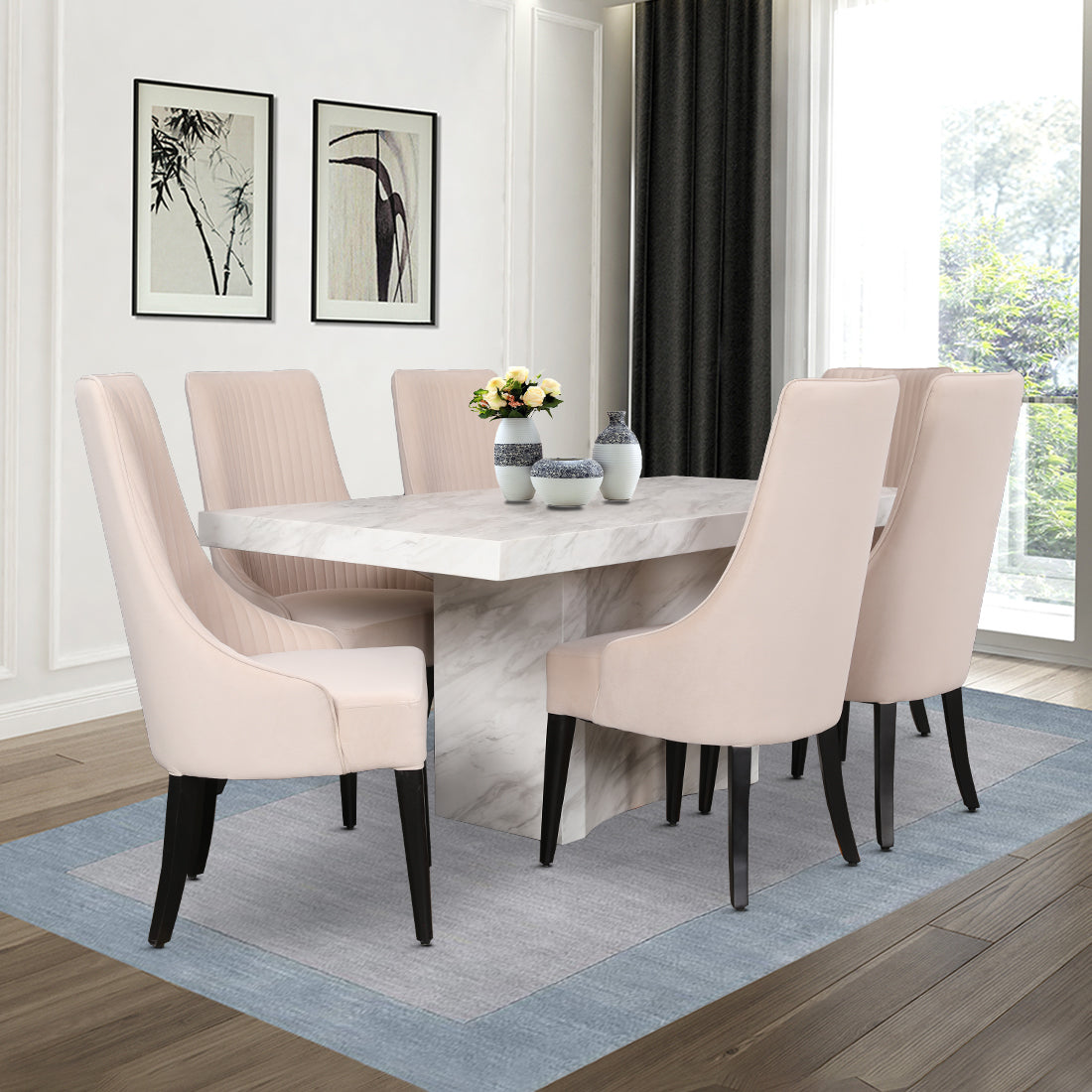 Garnet Sheesham Wood(Rosewood) Six Seater Dining Set in White Colour