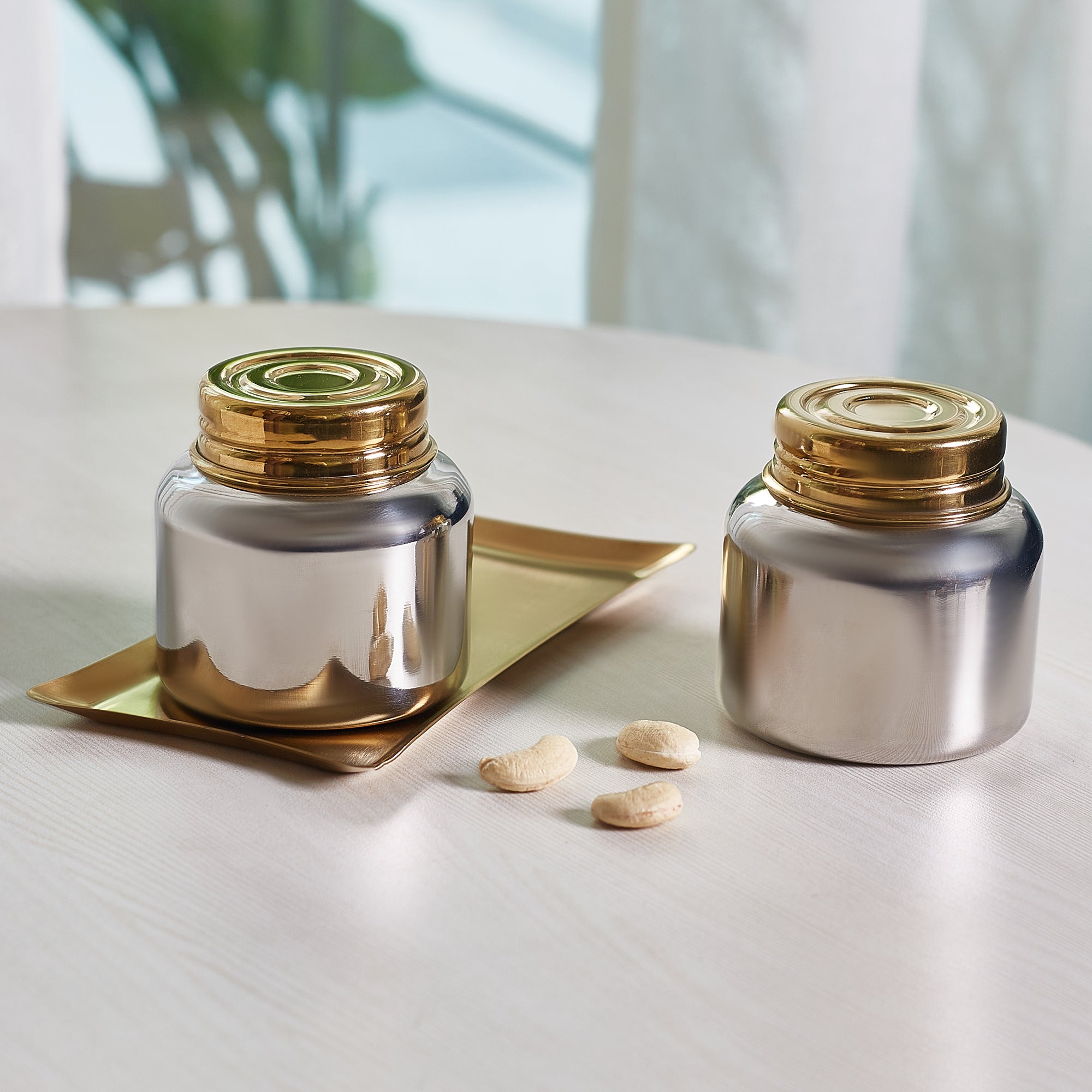 Sapphire Stainless Steel Serving Set Small in Gold & Silver Colour by Living Essence