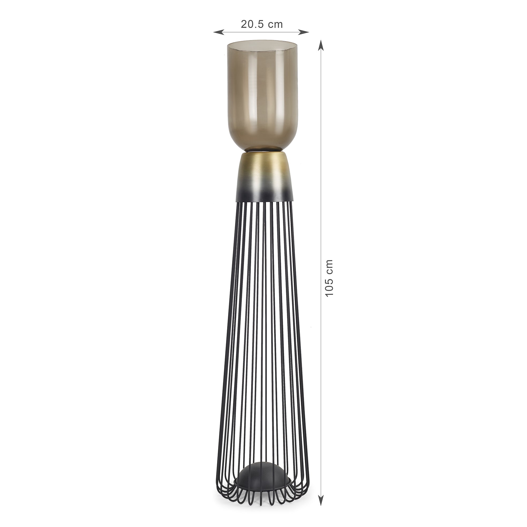 Zeus Iron and Glass Ombre Wired Candle Holder 20x105 Cm in Antique Gold & Black Colour