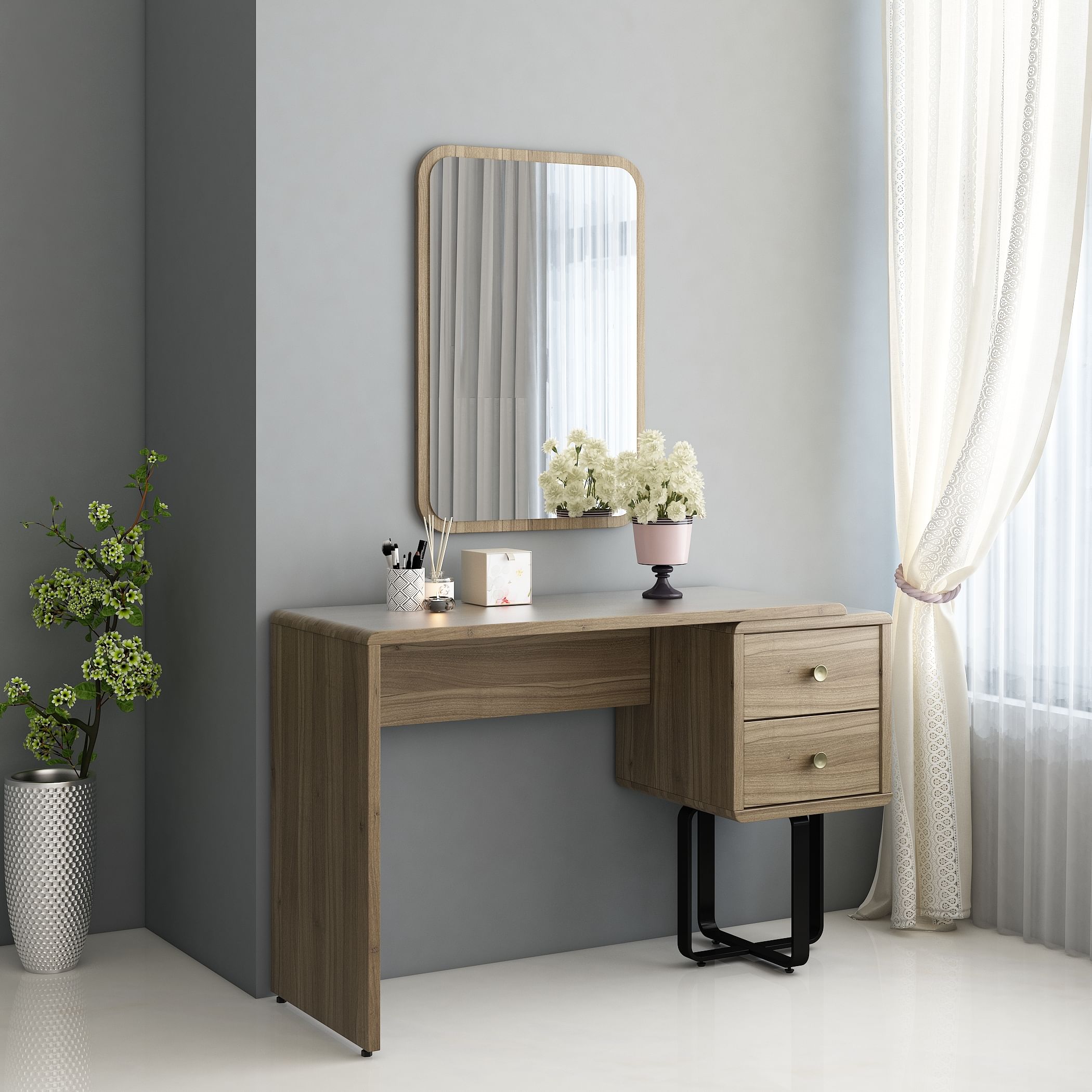 Freya Engineered Wood Dressing Table in Natural Teak Colour