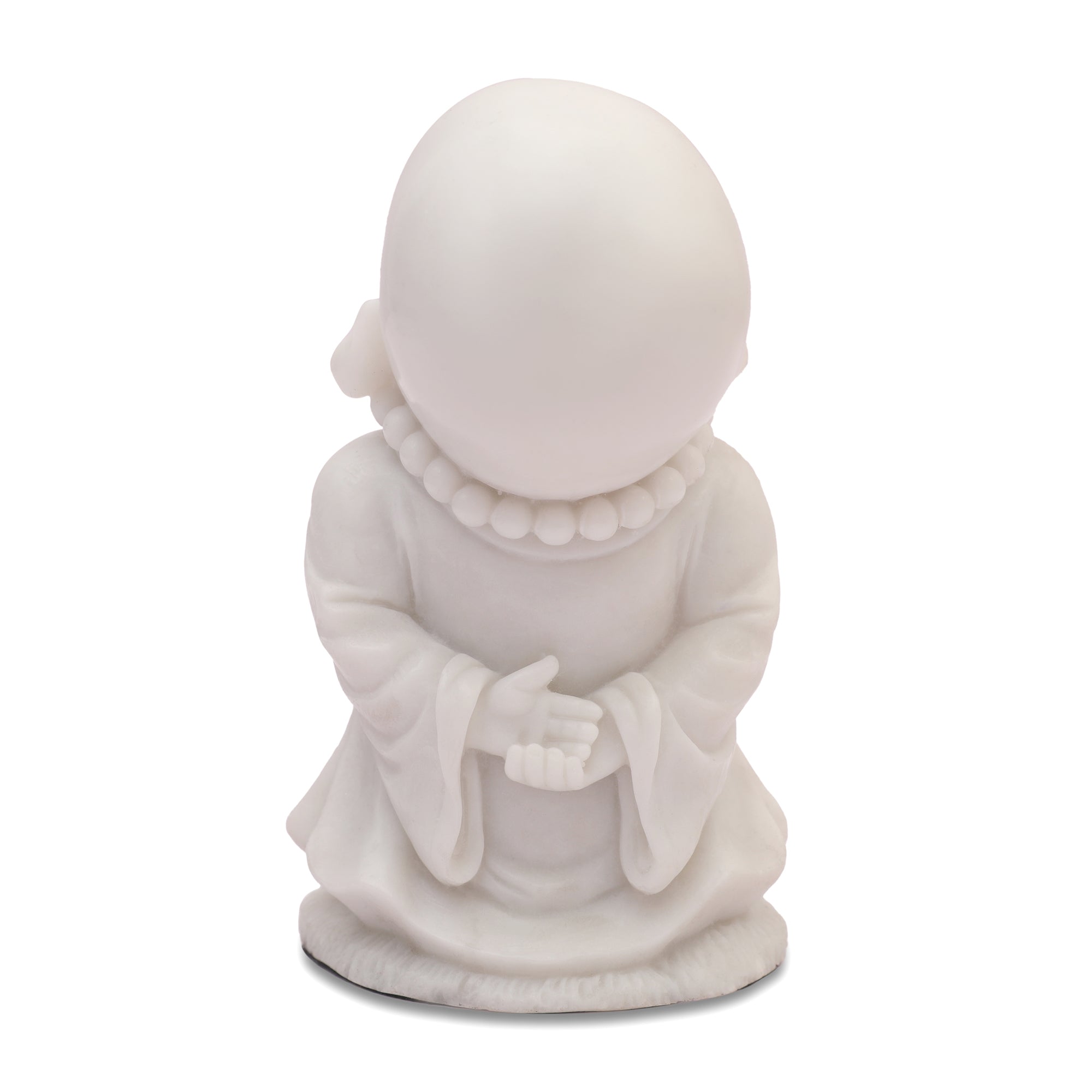 NAQSH MONK WITH MALA, POLYRESIN HAND FINISHED FIGURINE WHITE BY LIVNG ESSENCE