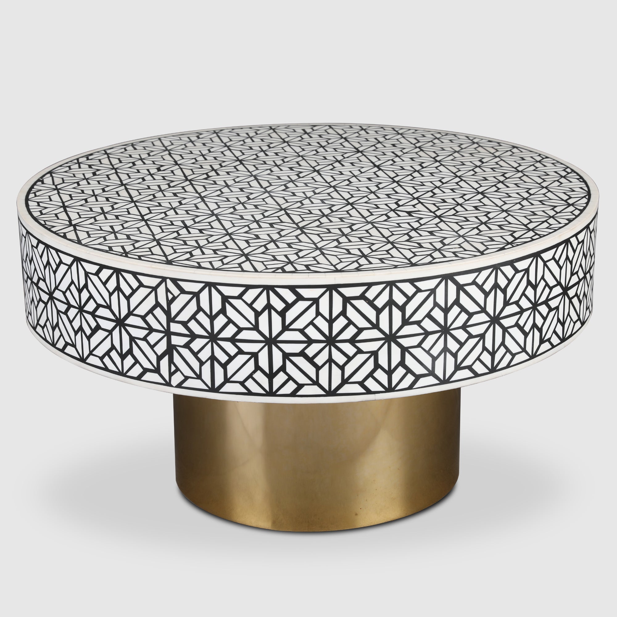 Ossein Iron Center Table in Black & White Colour