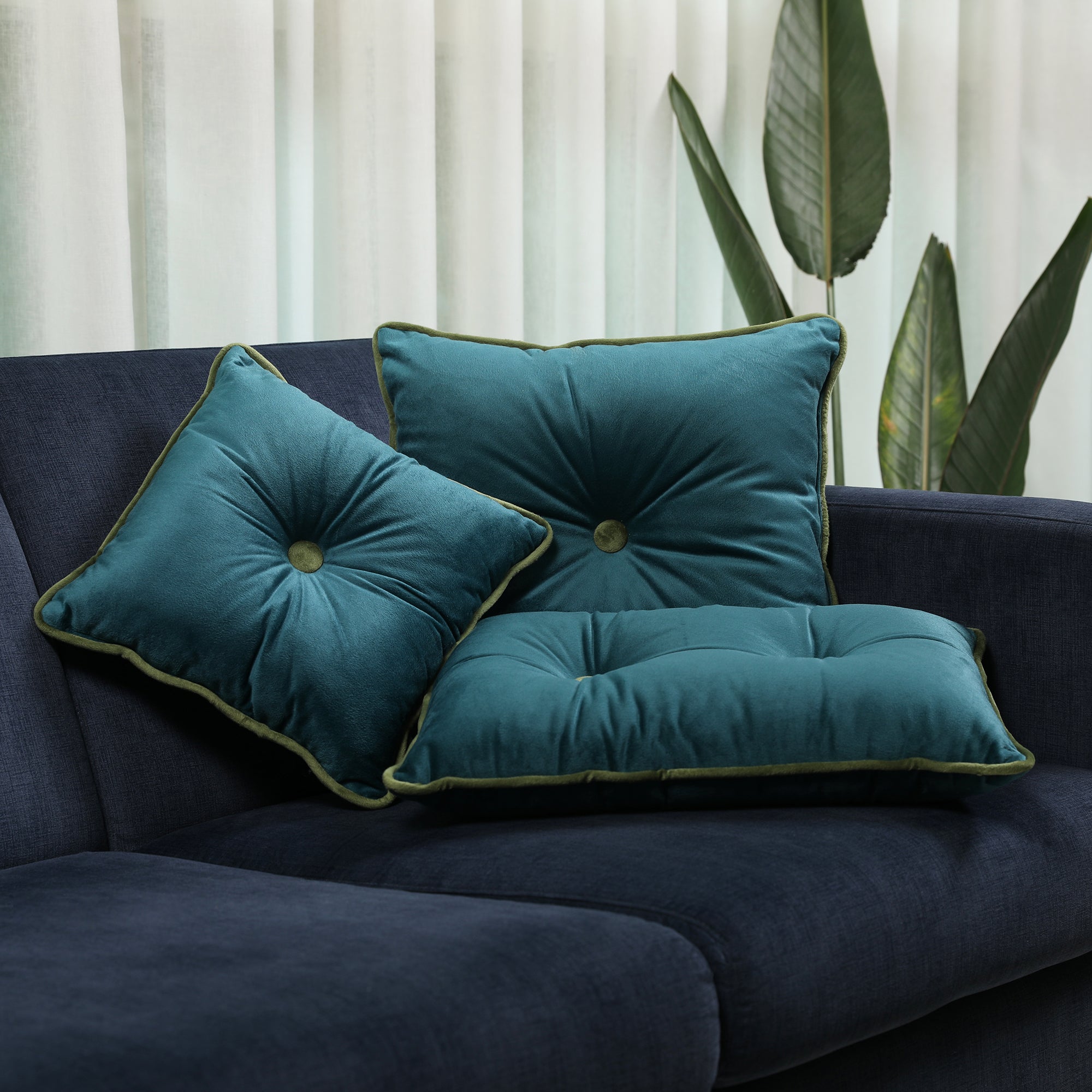 Velvet Solid Dori Filled Cushion Aqua, 30X30cm