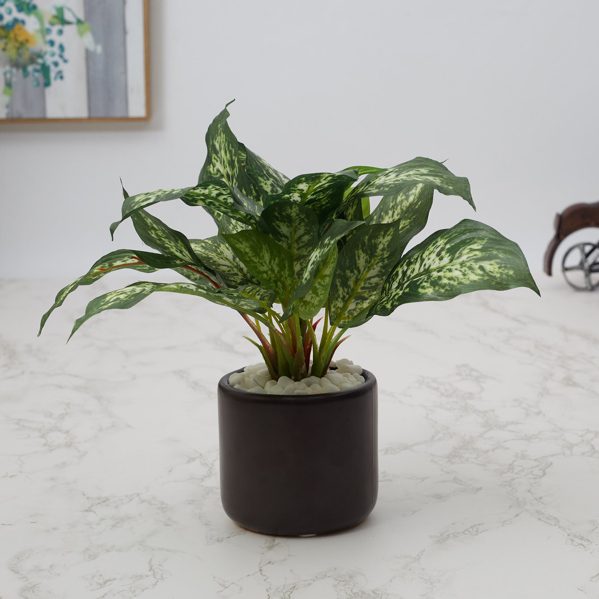 Ilana  Faux Dieffnbchia 1 Ceramic Potted Plant 25 Cm in Green Colour