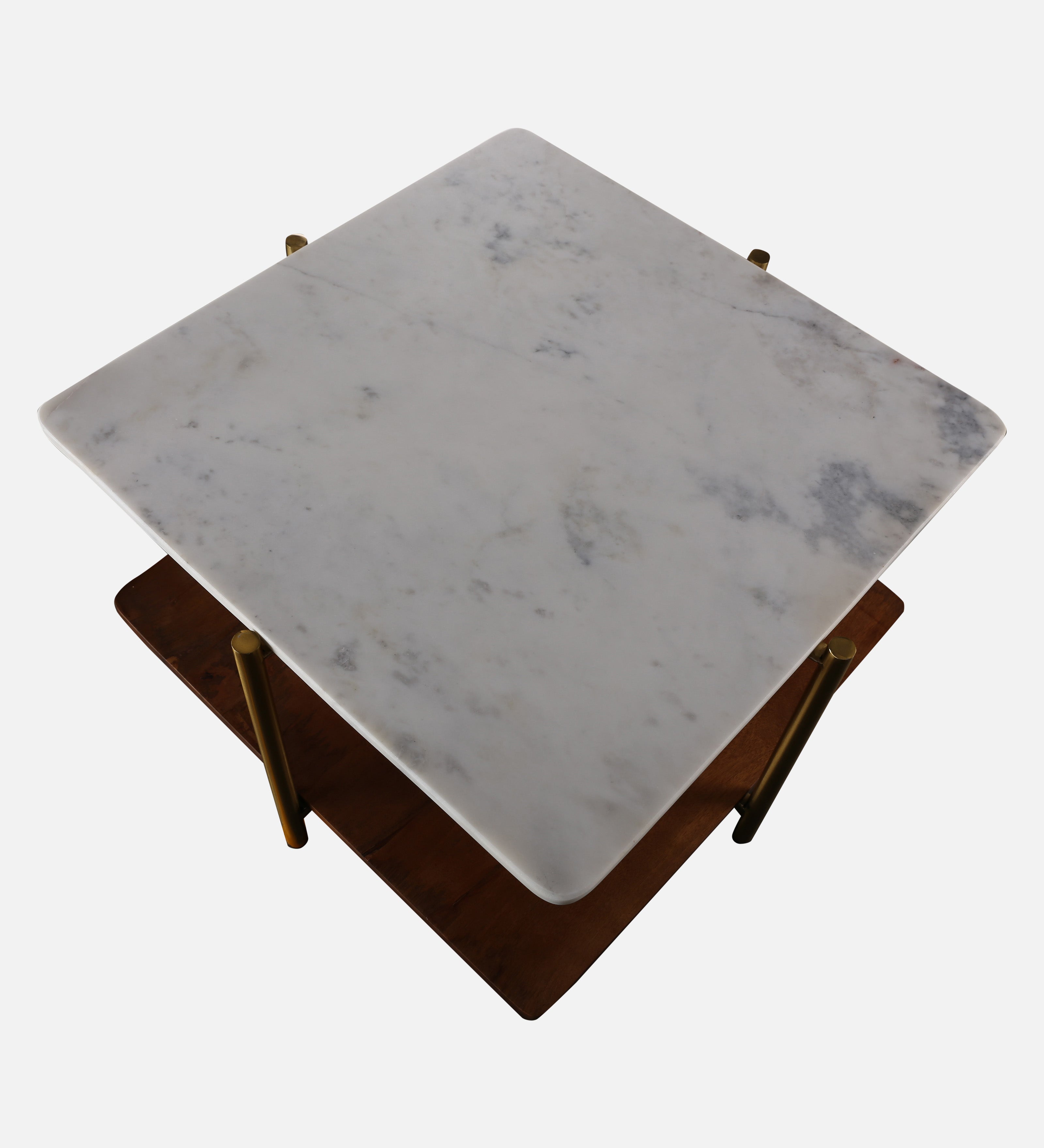 Volakas Metal Center Table in White and Walnut Colour
