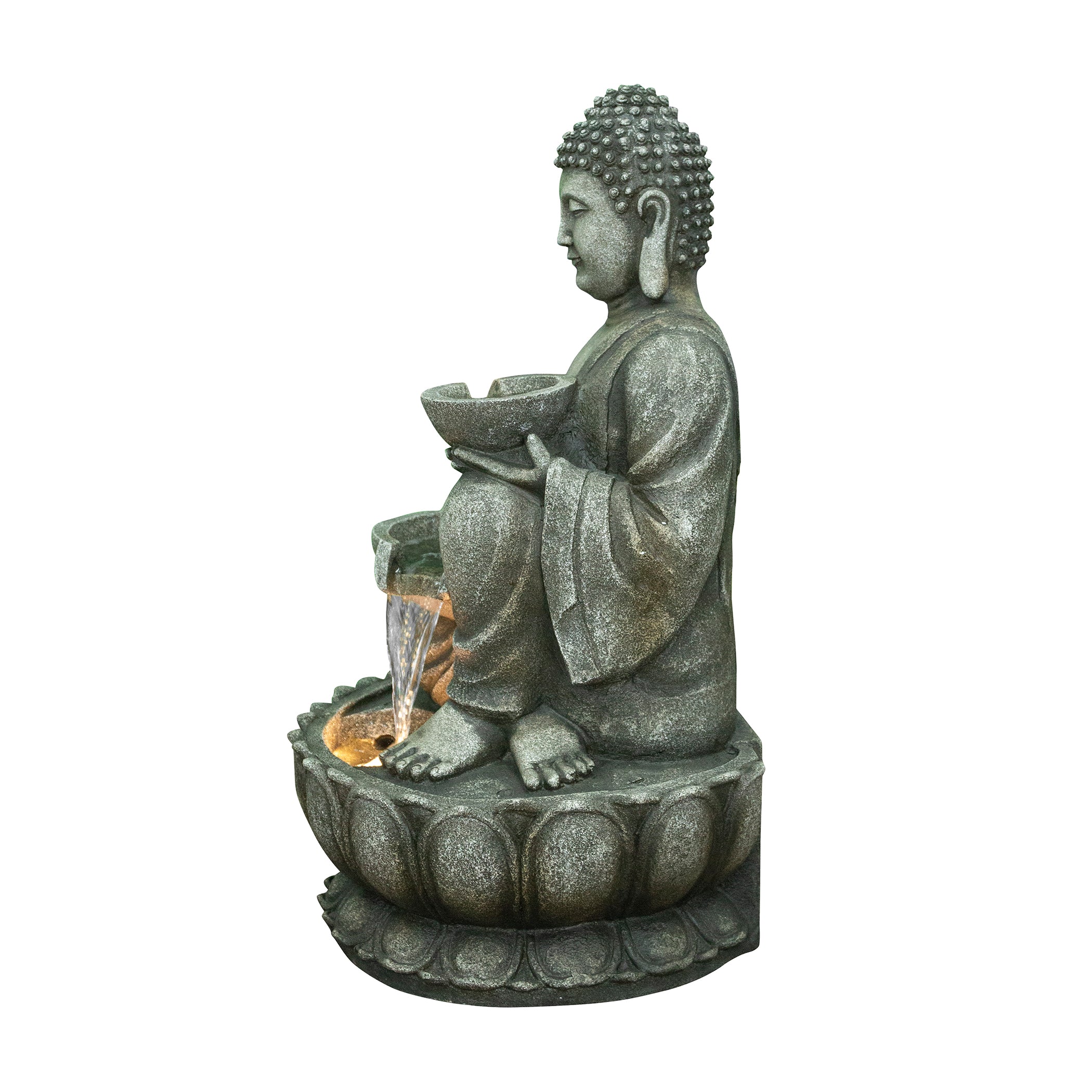 Aqua Bliss Polyresin Buddha Bowl Water Fountain 51X82Cm in Grey Colour