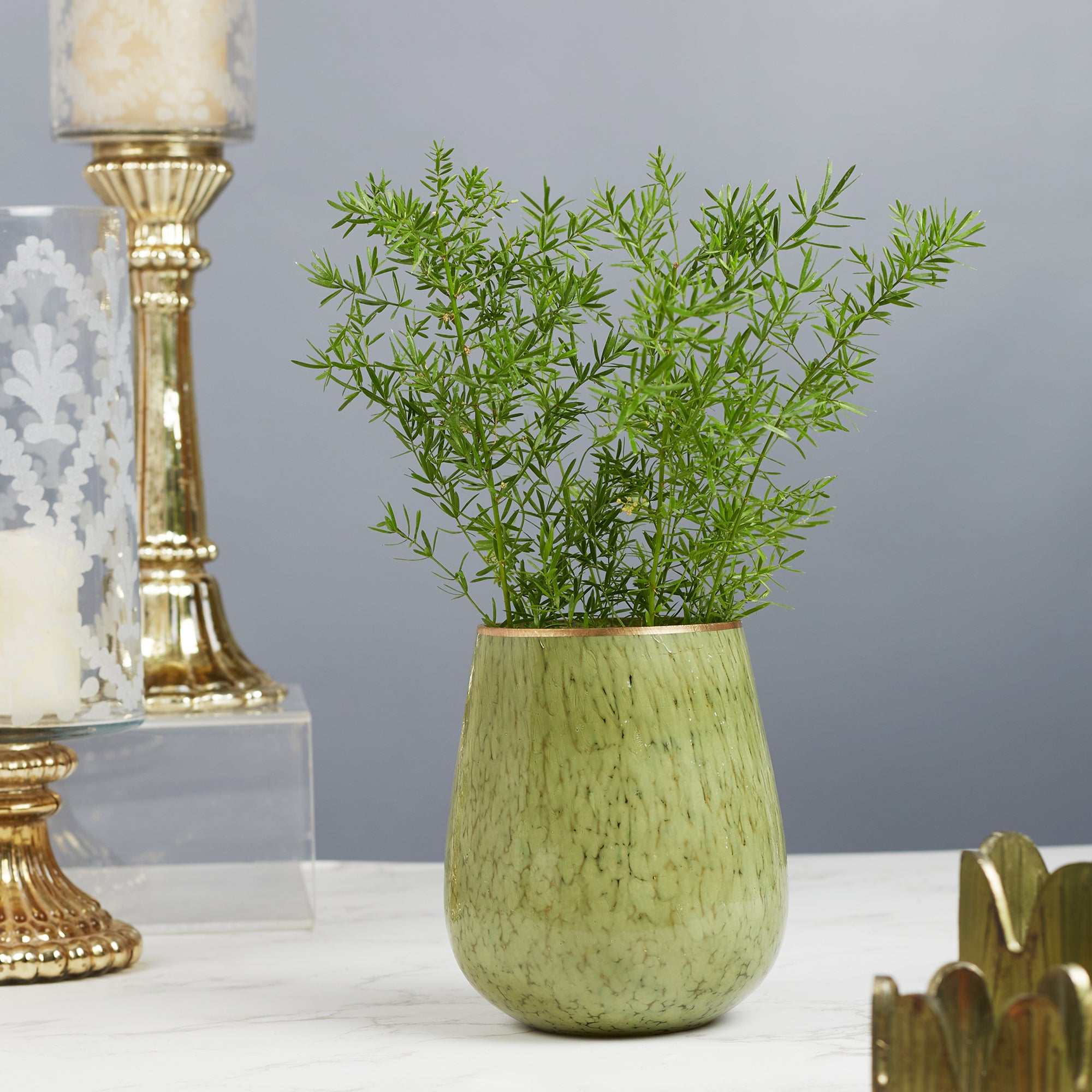 Phiona Glass Textured Handcrafted Vase 15 Cm in Olive Colour
