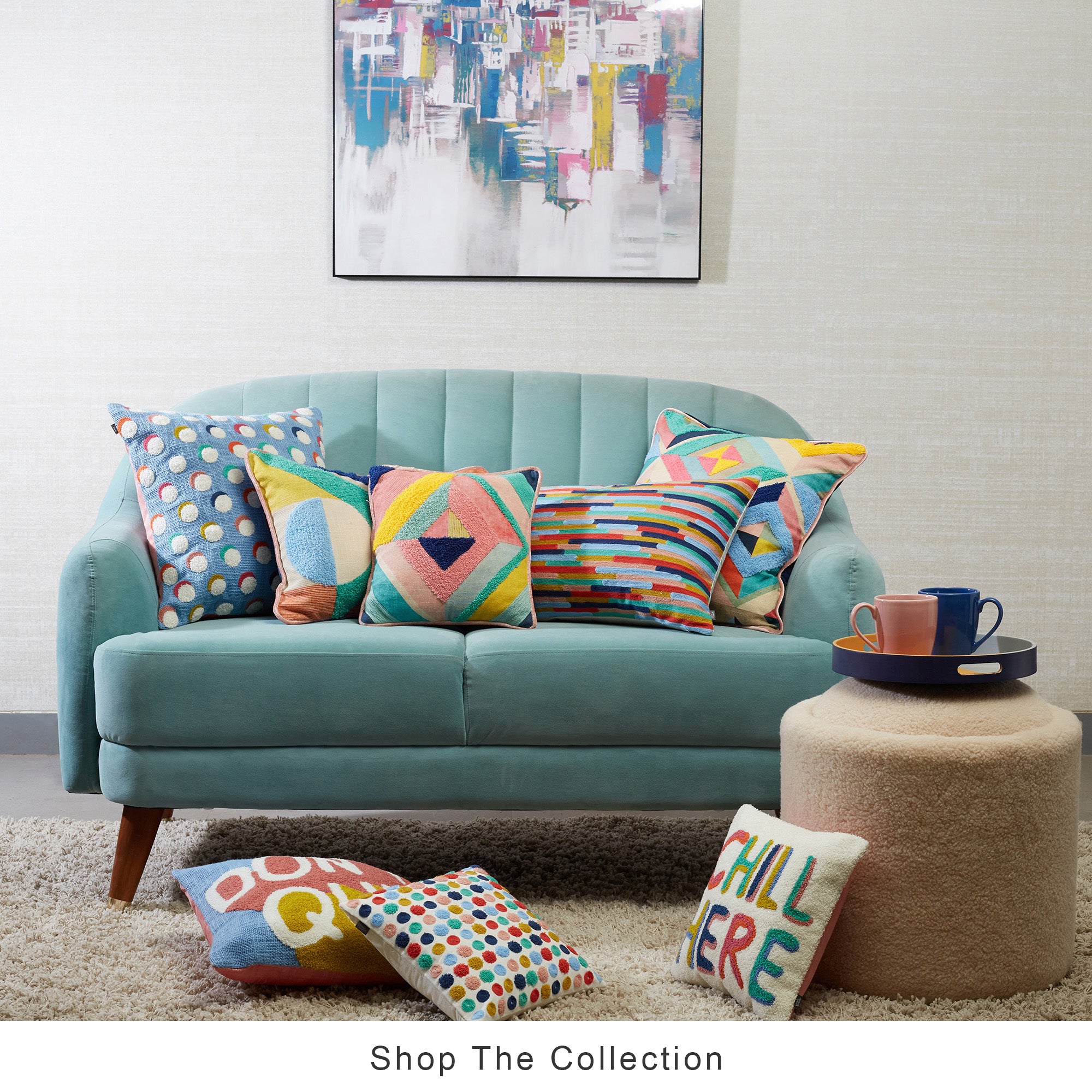 Pop Modern  Text Crewel Embroidered Cushion Cover 40x40 Cm in Multi Colour