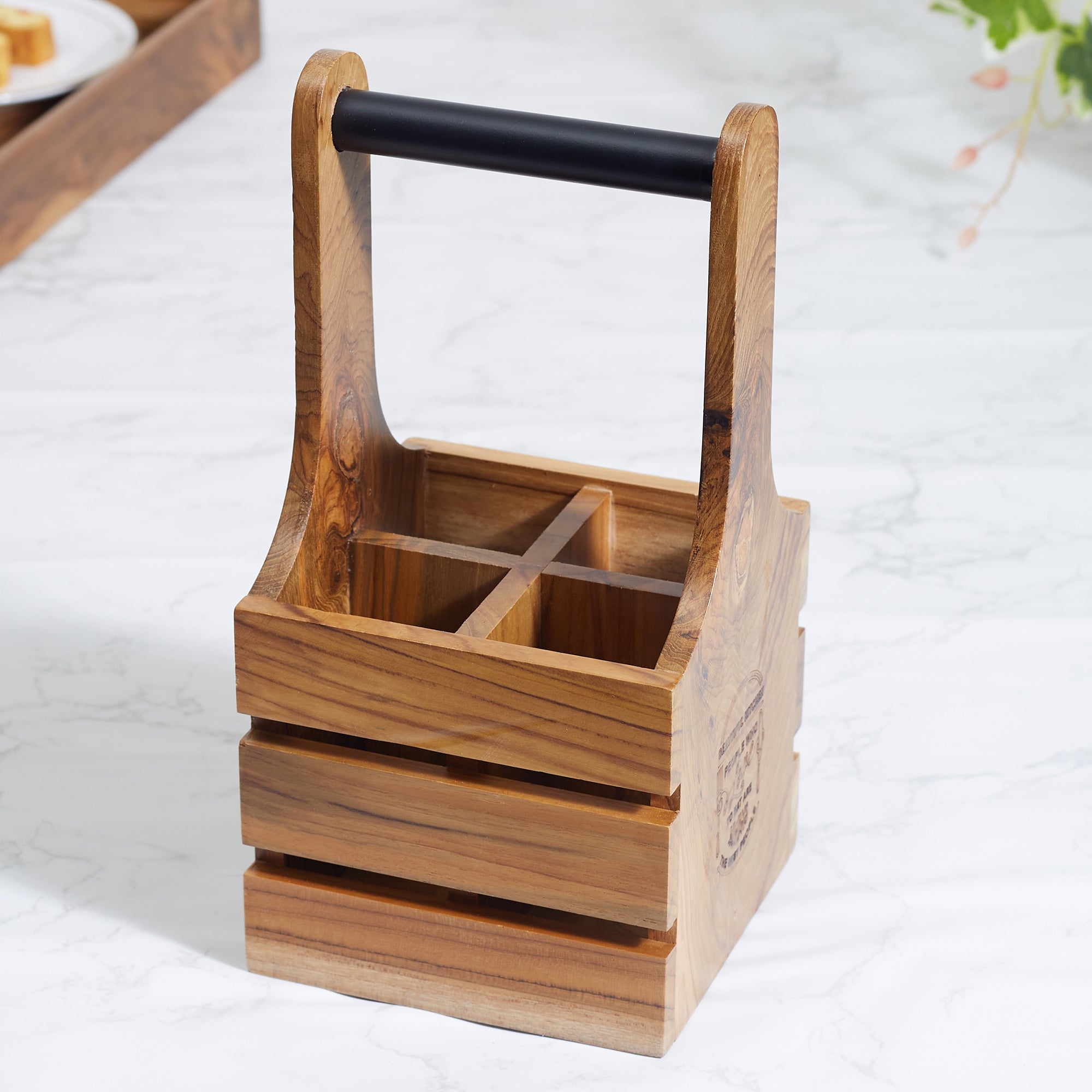 Beautiful Kitchen Wood Cutlery Stand in Brown Colour