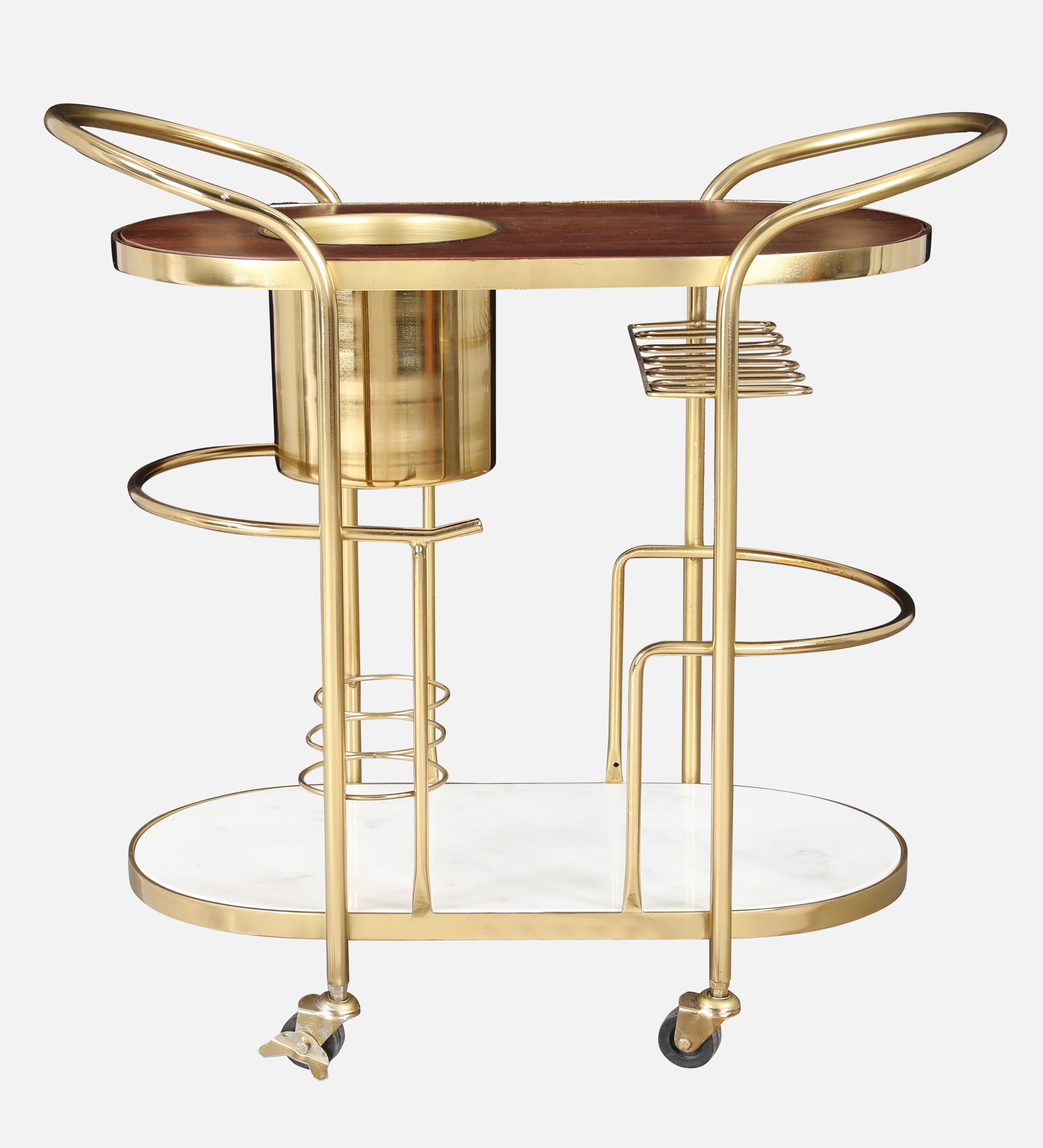 Martini Metal Serving Trolley in Brown & Gold Colour