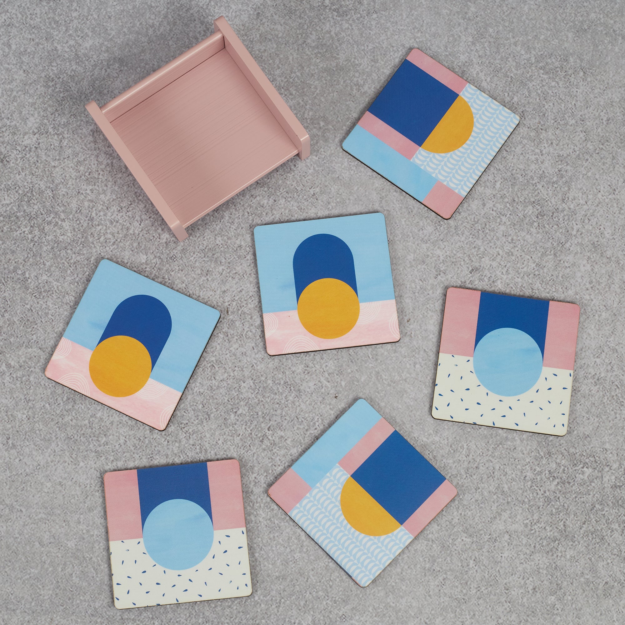 Print Moden Pop Pink Engineered Wood Coaster Set Of 6 in Pink Colour