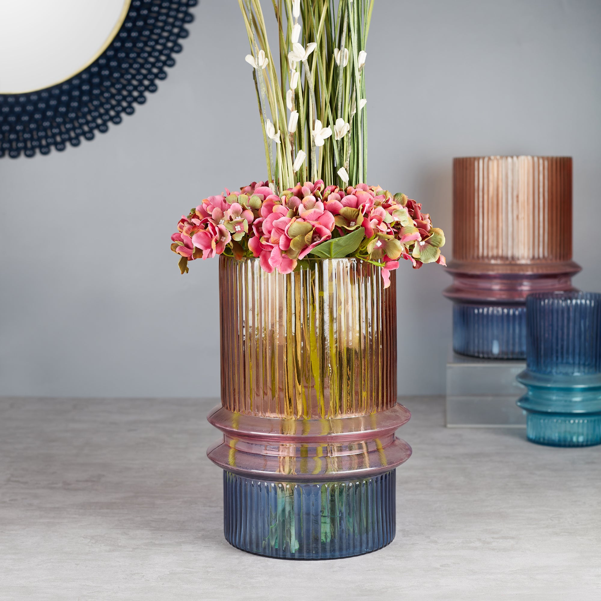 Phiona Glass Fluted Handcrafted Large Vase 31 Cm in Multi Colour