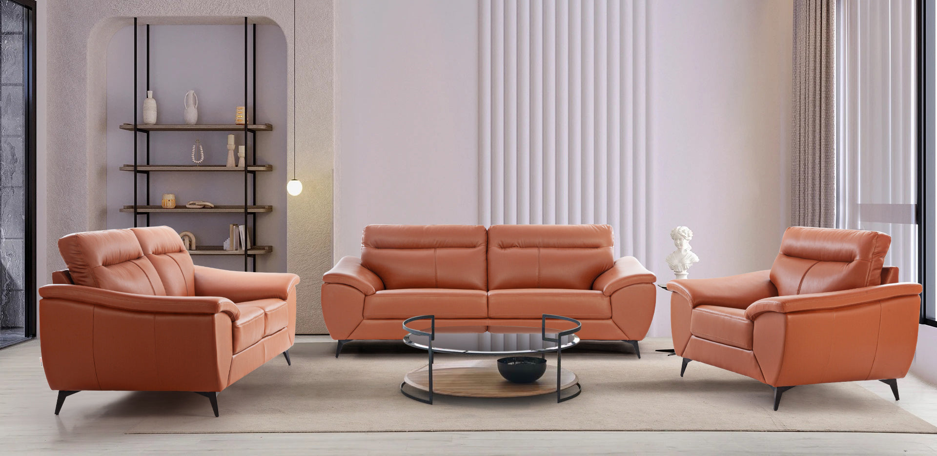 Genova Letherette 3 Seater Sofa in Tan Colour
