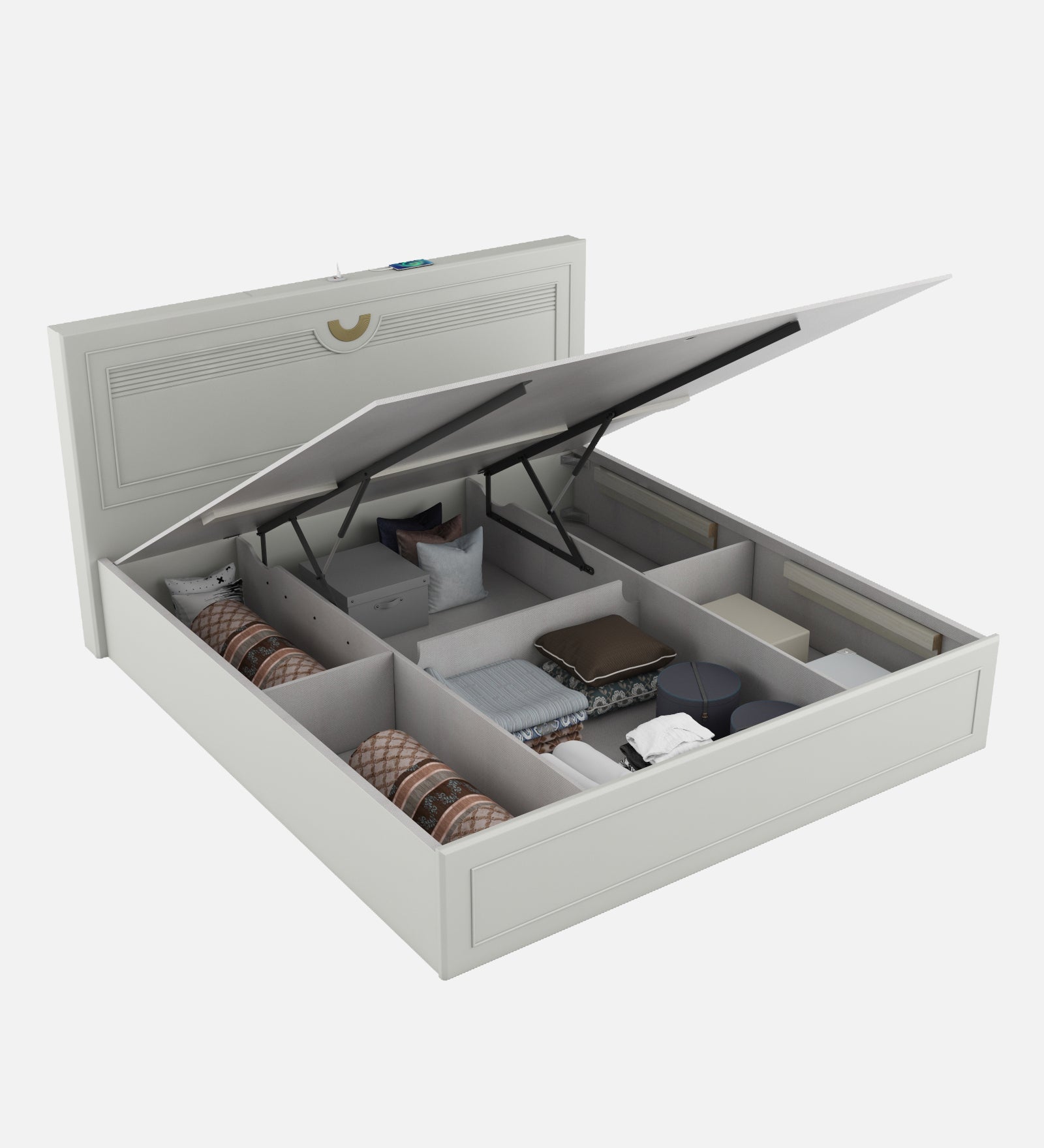 Akira King Bed With Full Hydraulic Storage Pumic Grey