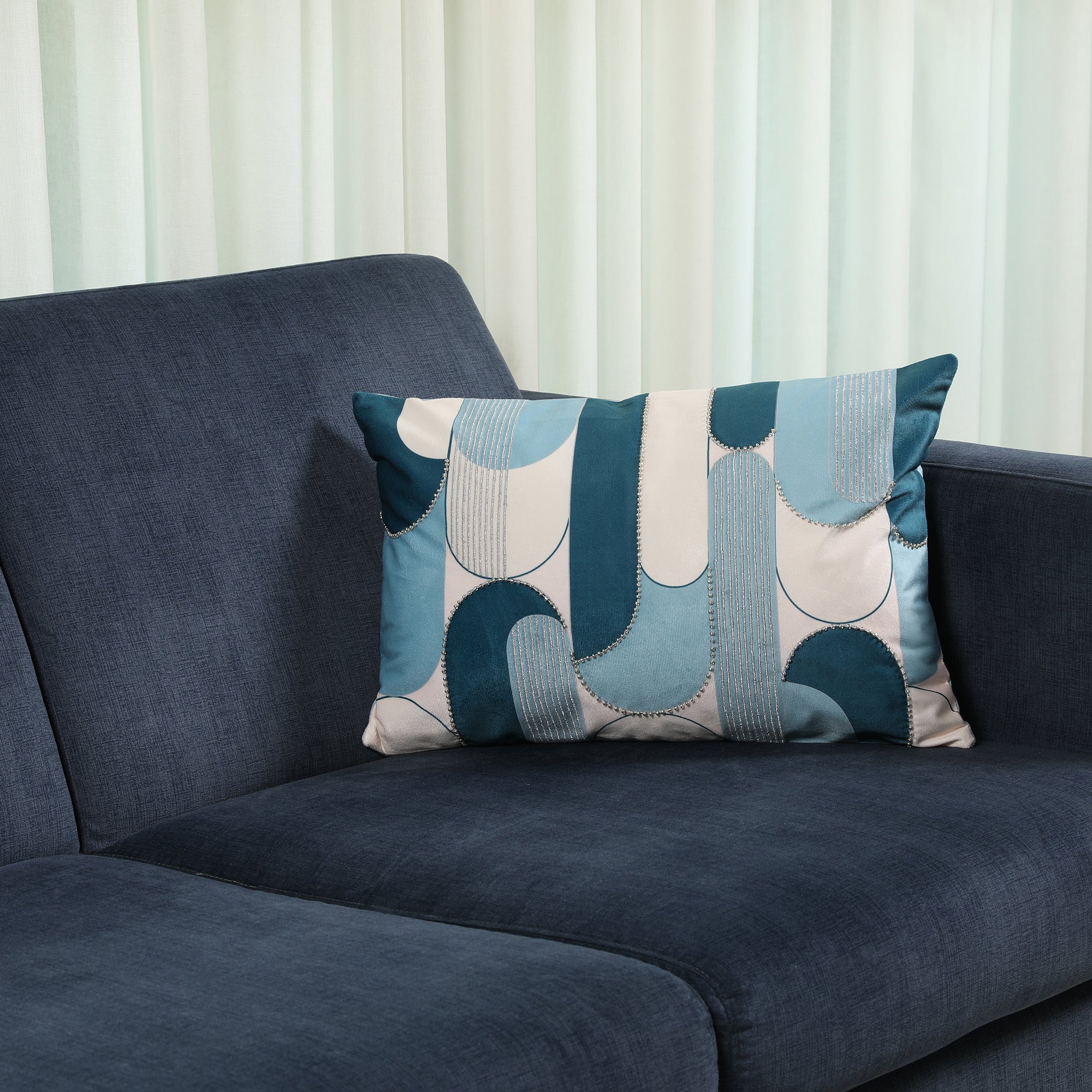 Plush Elegance Art Deco Cushion Cover Blue, 30X45cm