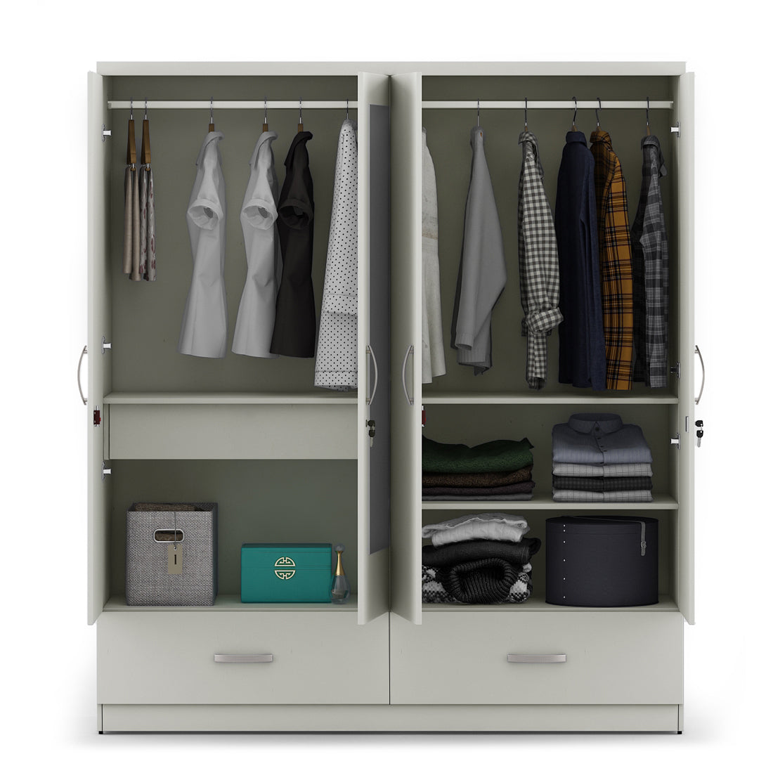 Utsav Four Door Wardrobe with Mirror in White Colour