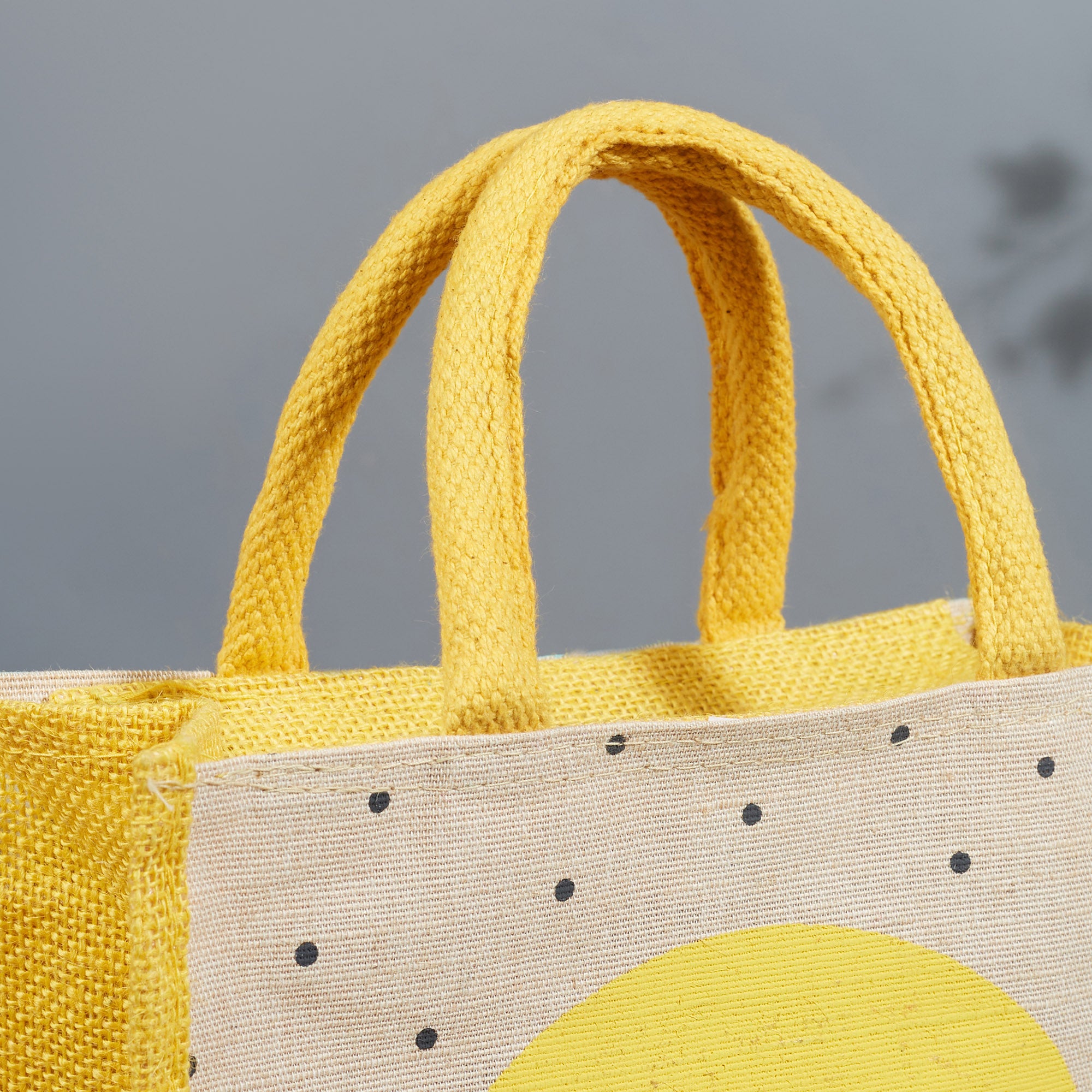 Good Life Jute Reversible Dessert Printed Lunch Bag 25.5 x 25.5 Cm in Turq & Yellow Colour