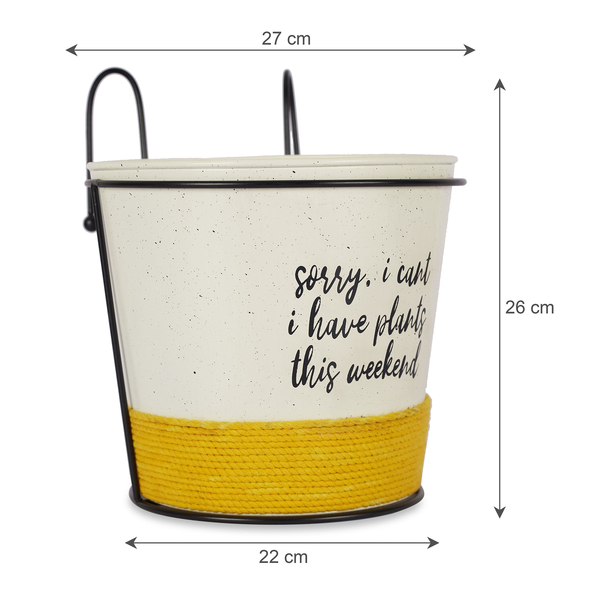 Pep Pop Metal Quote Railing Planter 26Cm in Off White & Yellow Colour