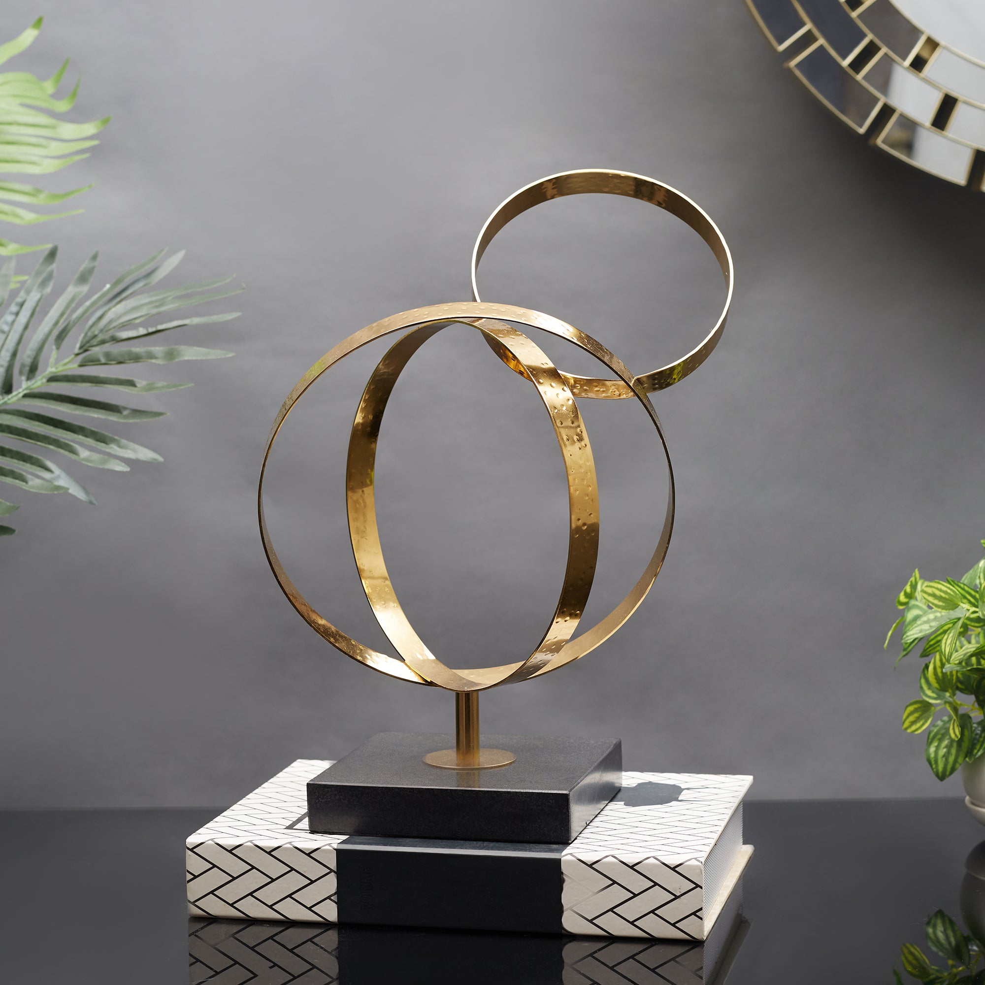 Reeves Metal And Marble Abstract Table Decor in Black & Gold Colour