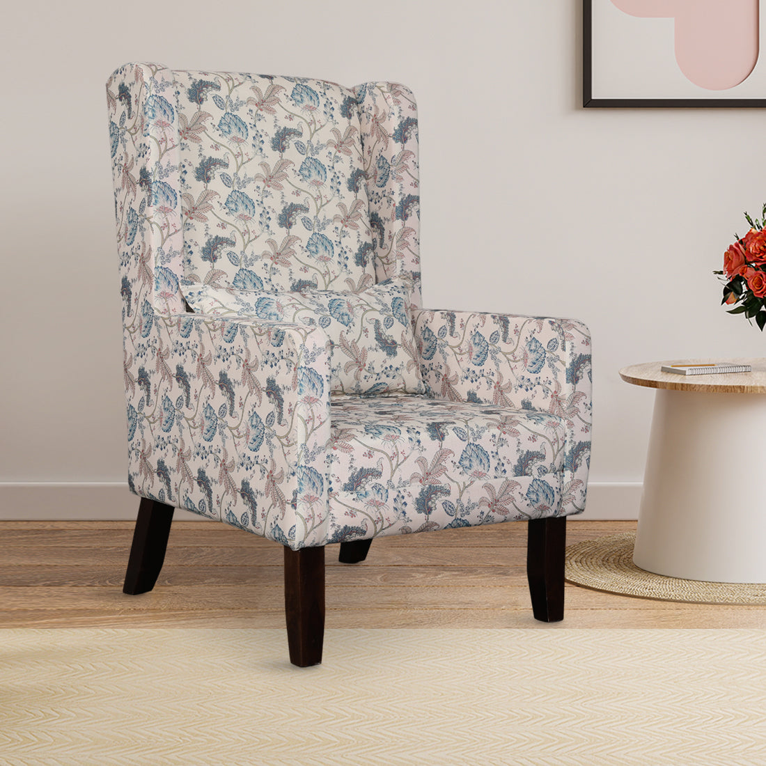 Daisy Fabric Wing Chair in Beige Colour