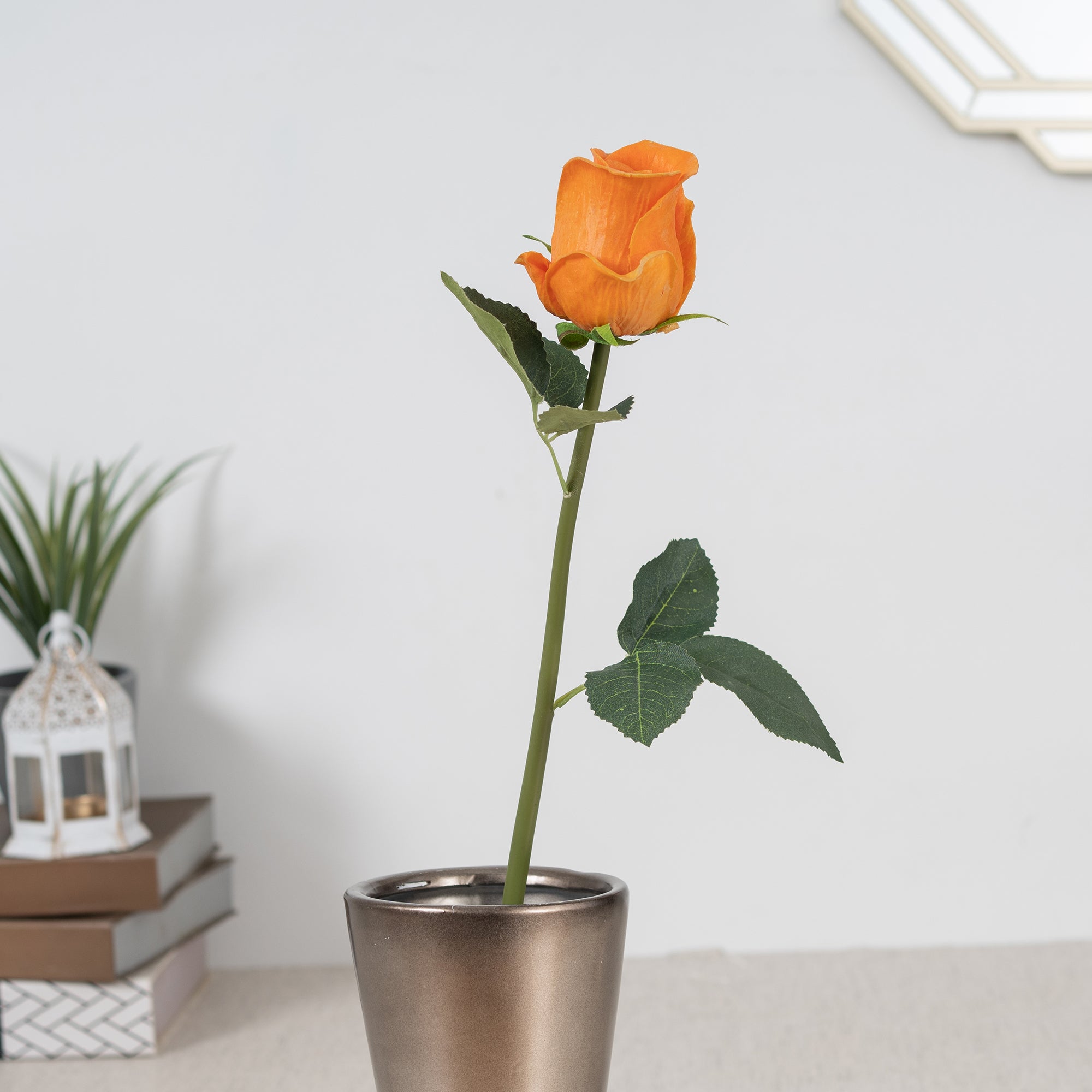 Elora Single Yellow Rose Polyester Artificial Flower 41cm in Yellow Colour
