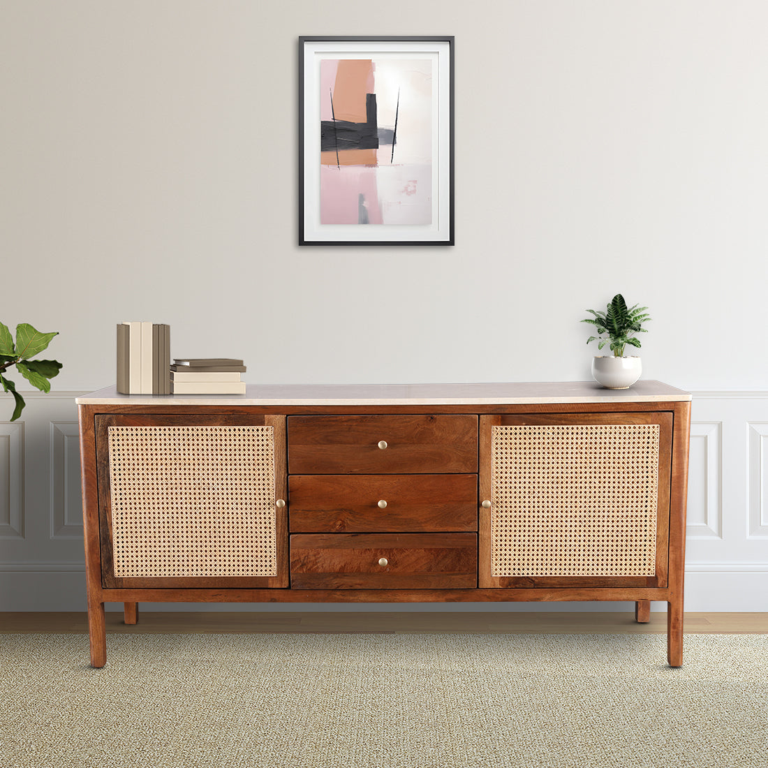 Siam Acacia Wood Two Door Sideboard in Honey Colour