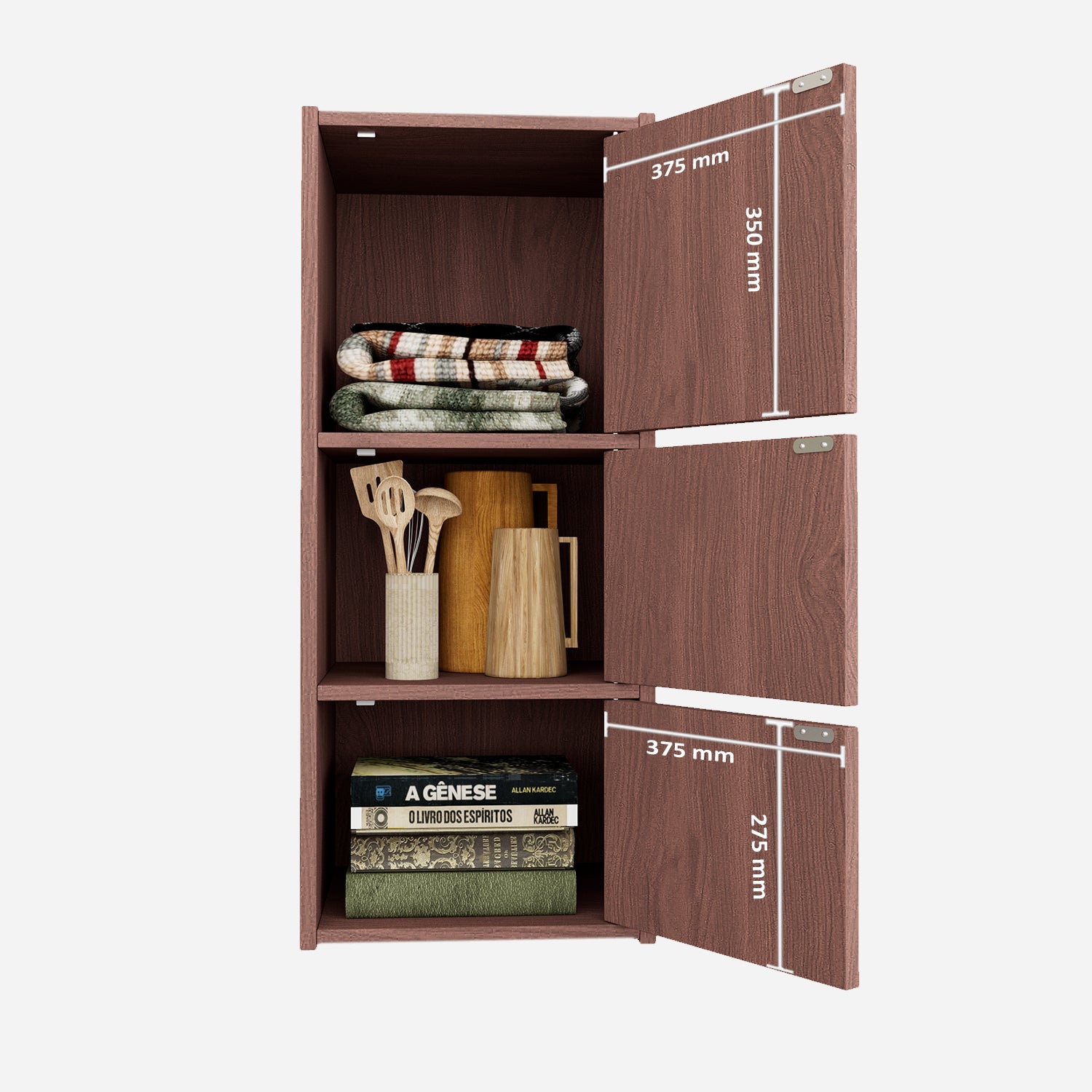Albert Engineered Wood 3 Tier Cabinet in Cherry Brown Colour