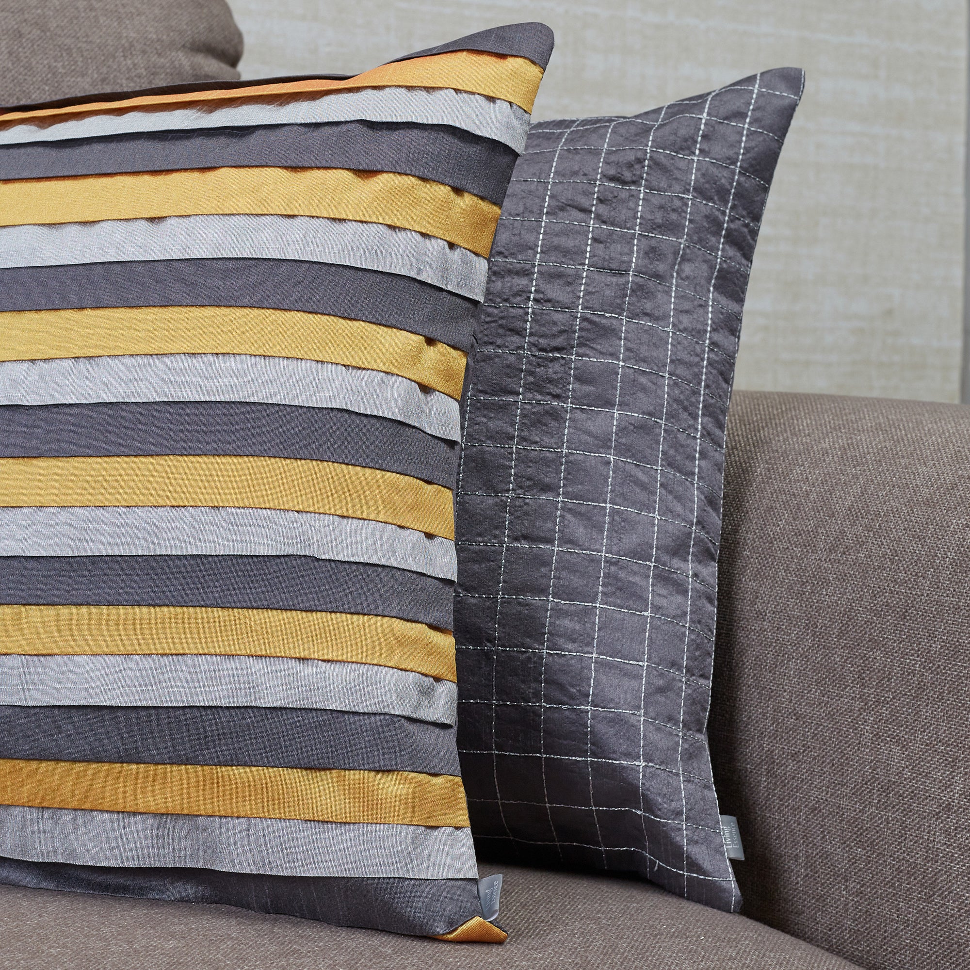 Modern Pleated Set Of 2 Cushion Cover 40x40 Cm in Charcoal Colour