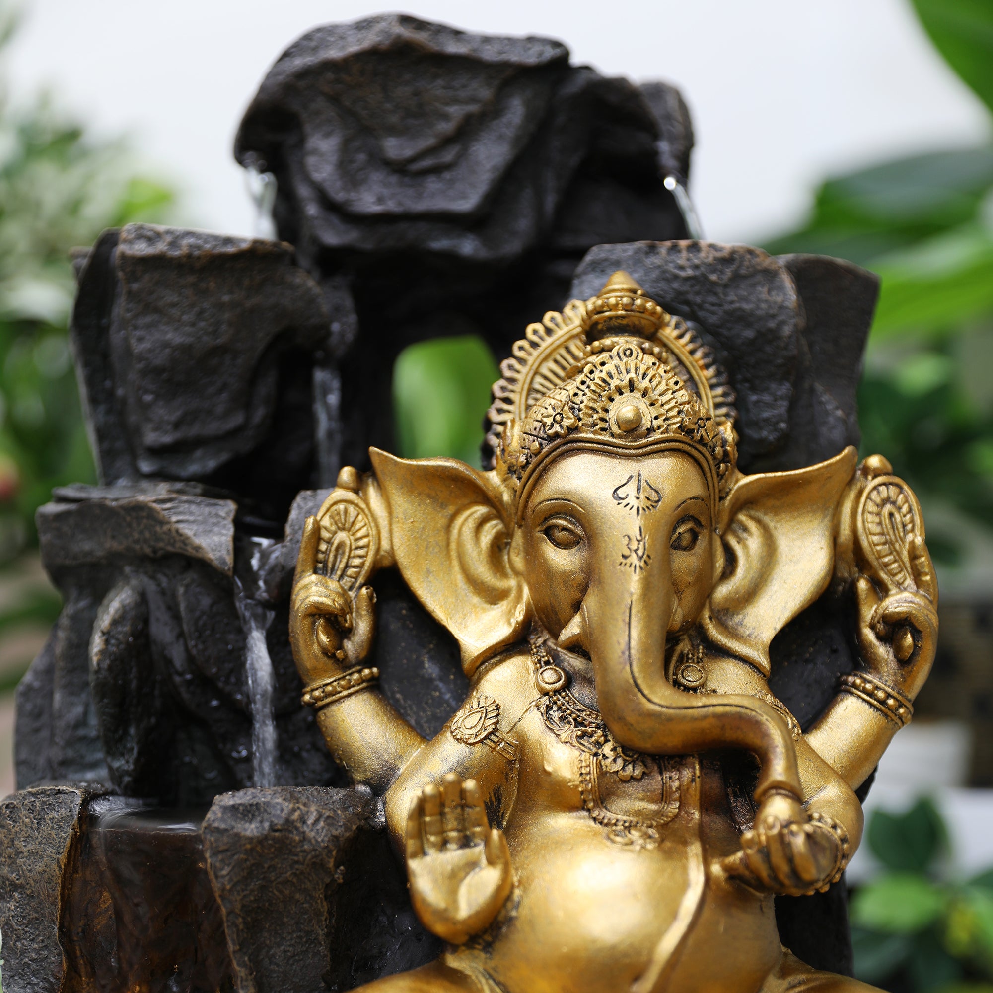 Impression Polyresin Ornate Ganesha Fountain 31X40Cm in Black Gold Colour