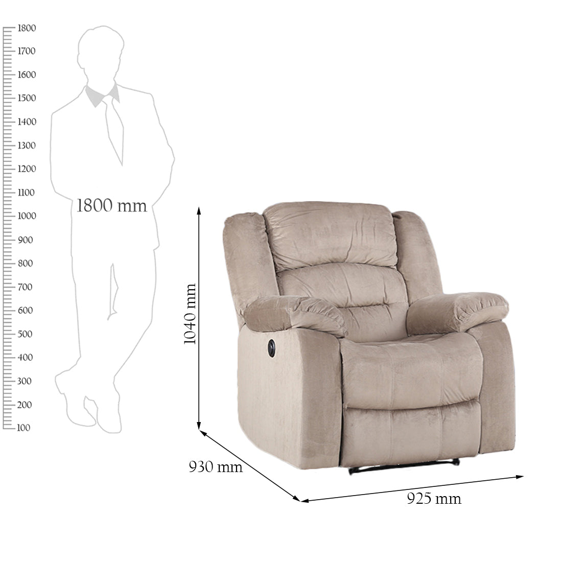 Bradford Fabric Single Seater Recliner in Beige Colour