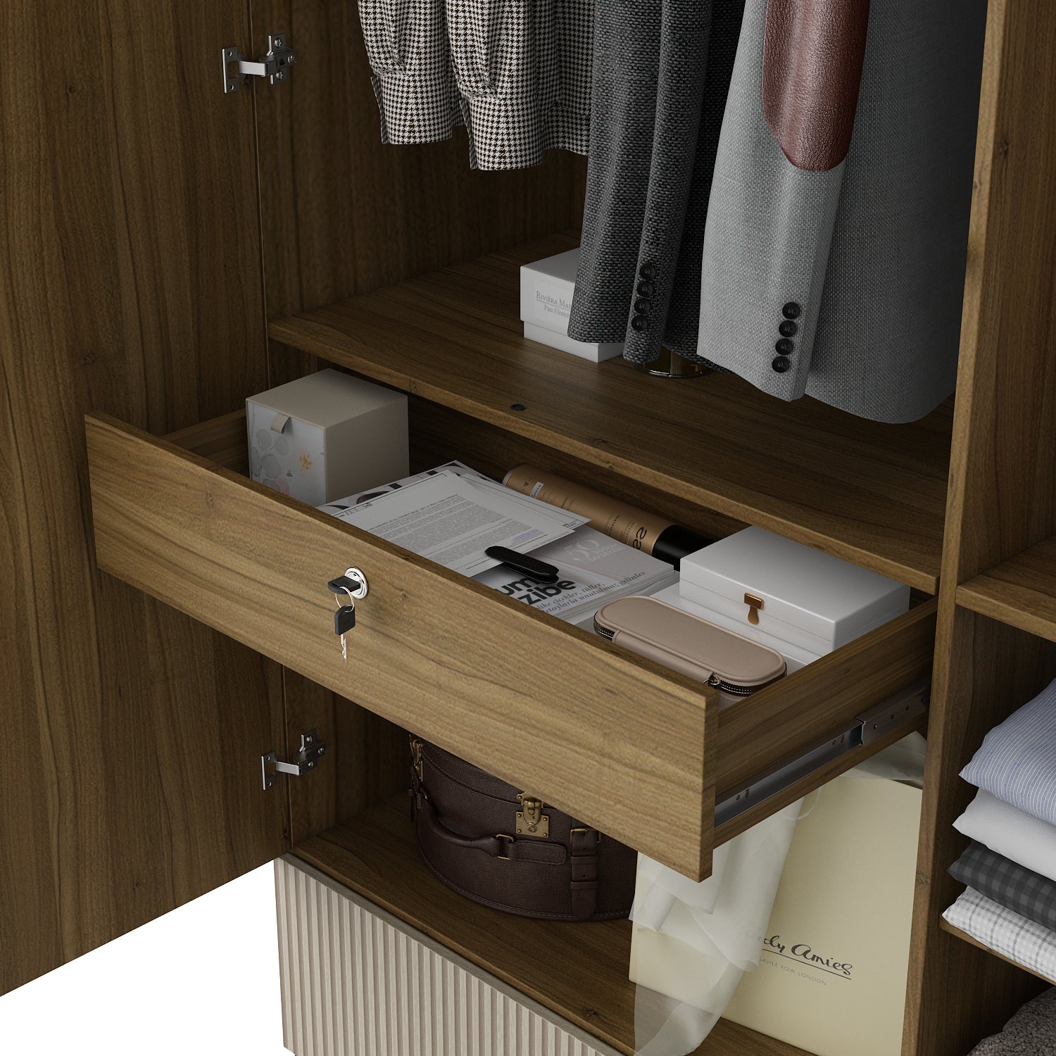 Diago Queen Bed Box Storage with Three Door Wardrobe Set