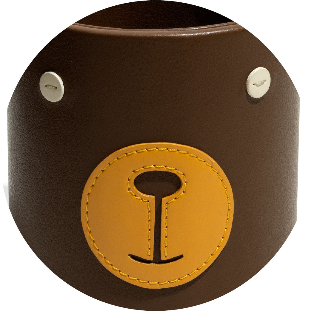 Bearcub MDF + Leatherite Pen Stand in Brown & Yellow Colour