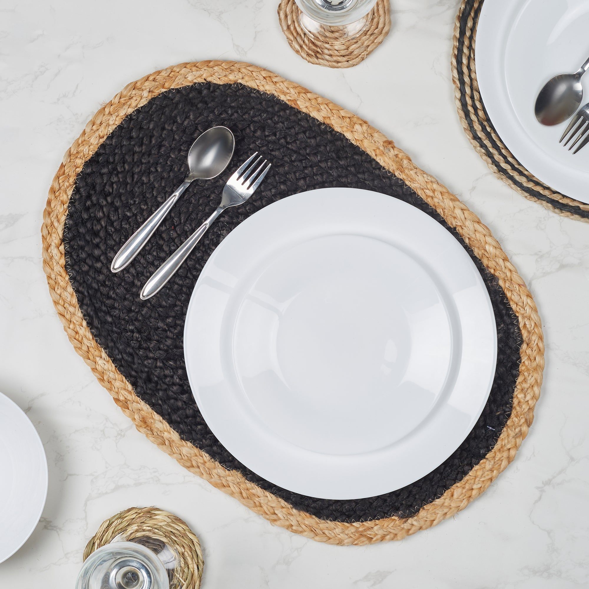 Ebony  Handmade Jute Placemat 38x38 Cm in Black Colour